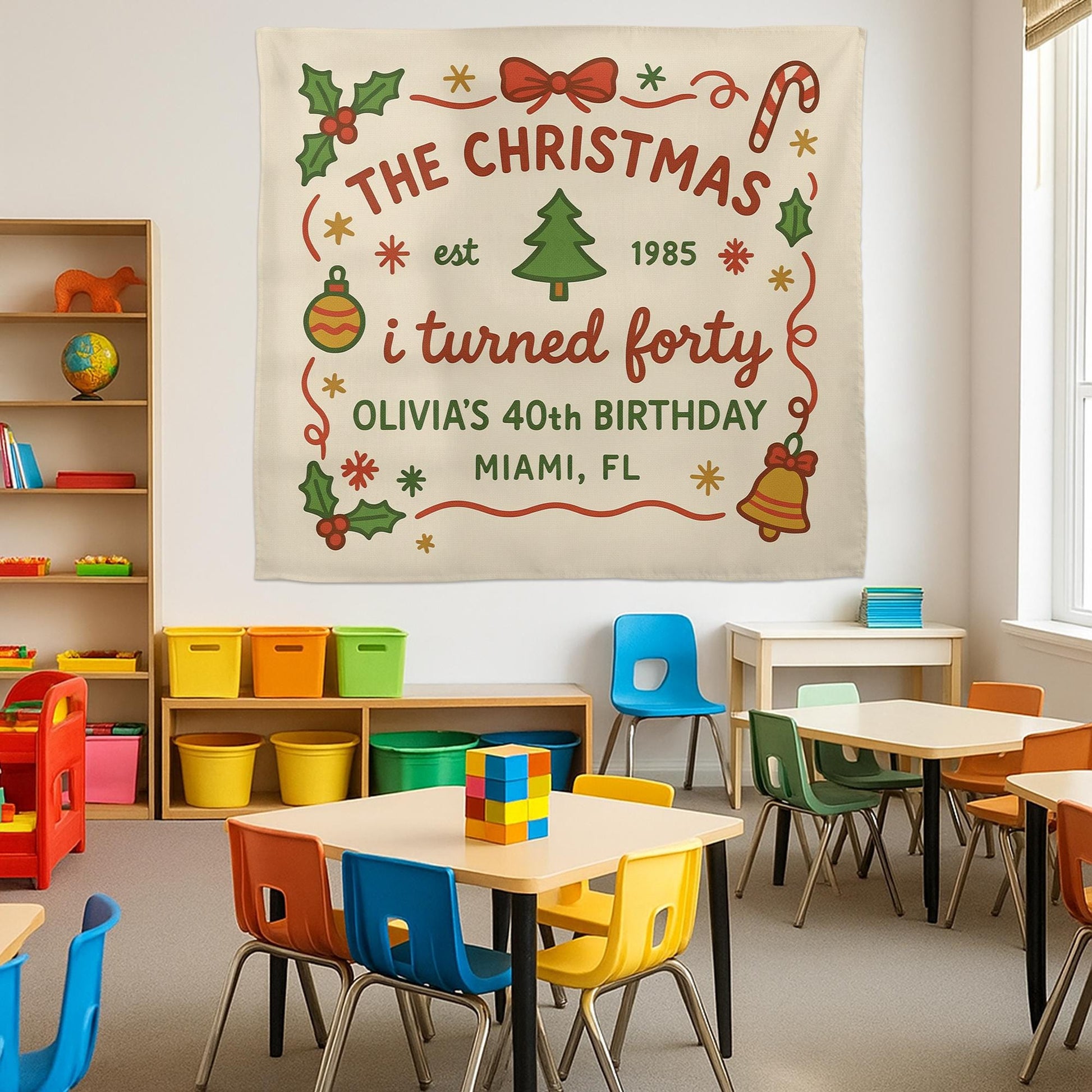 Personalized Christmas Birthday Tapestry – Custom Holiday Wall Hanging