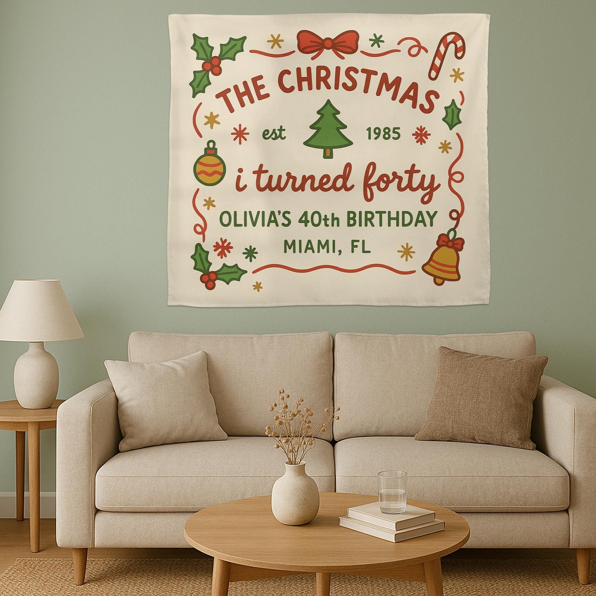 Personalized Christmas Birthday Tapestry – Custom Holiday Wall Hanging