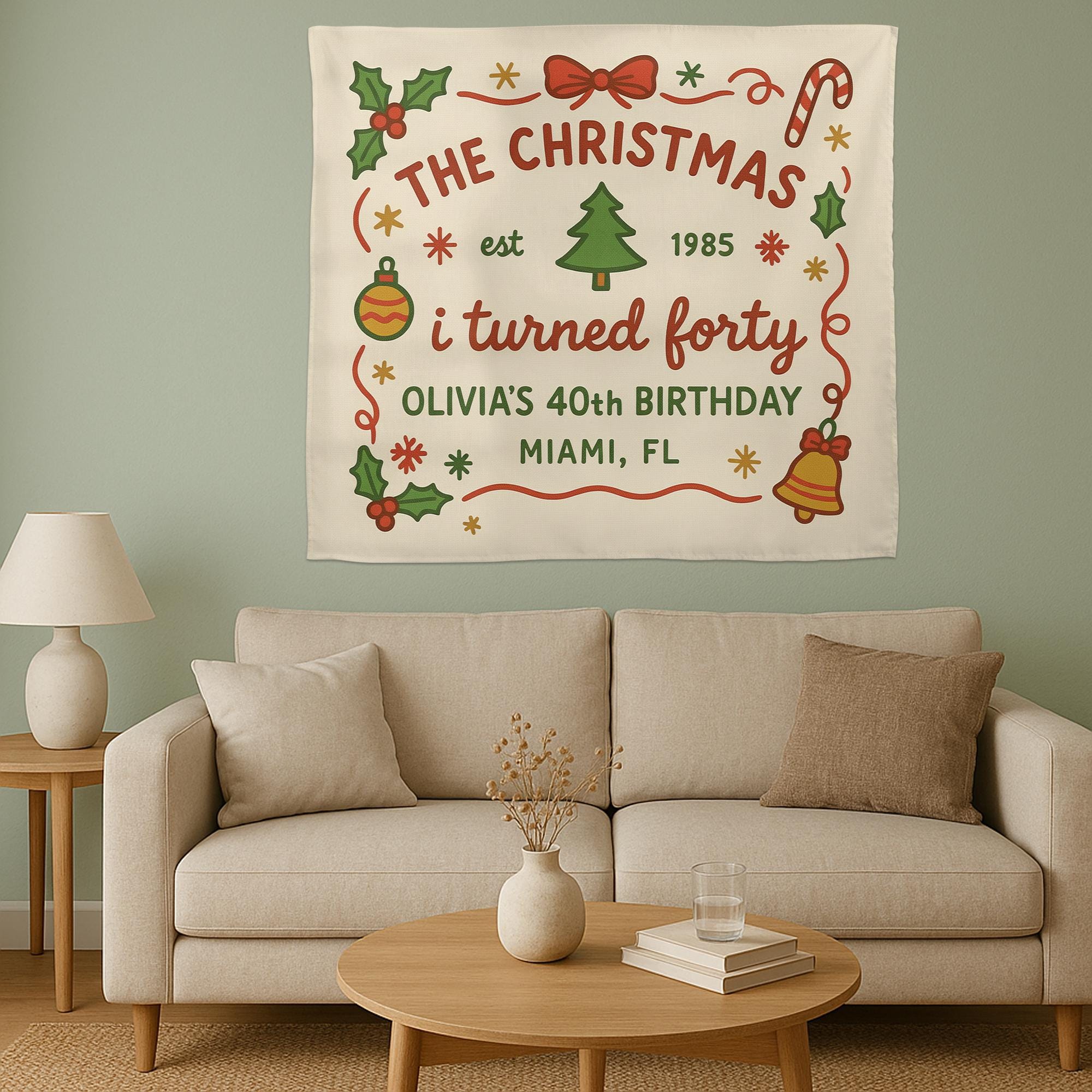 Personalized Christmas Birthday Tapestry – Custom Holiday Wall Hanging