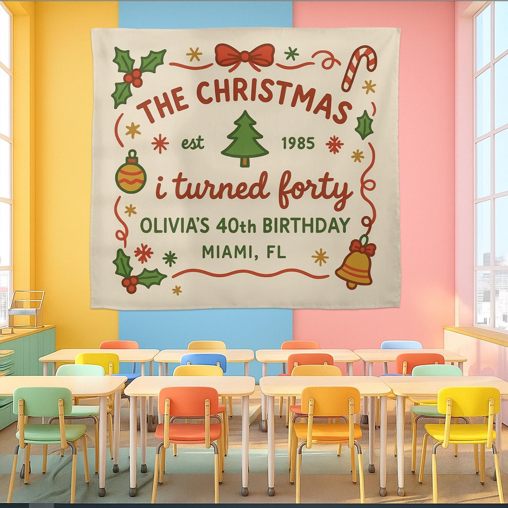 Personalized Christmas Birthday Tapestry – Custom Holiday Wall Hanging