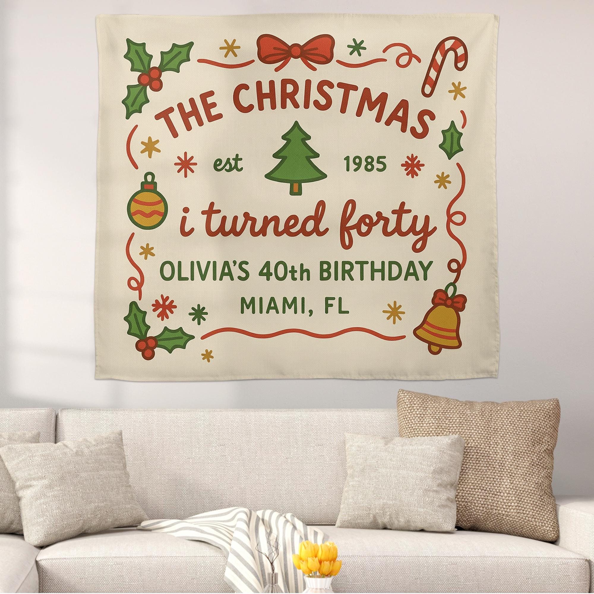 Personalized Christmas Birthday Tapestry – Custom Holiday Wall Hanging