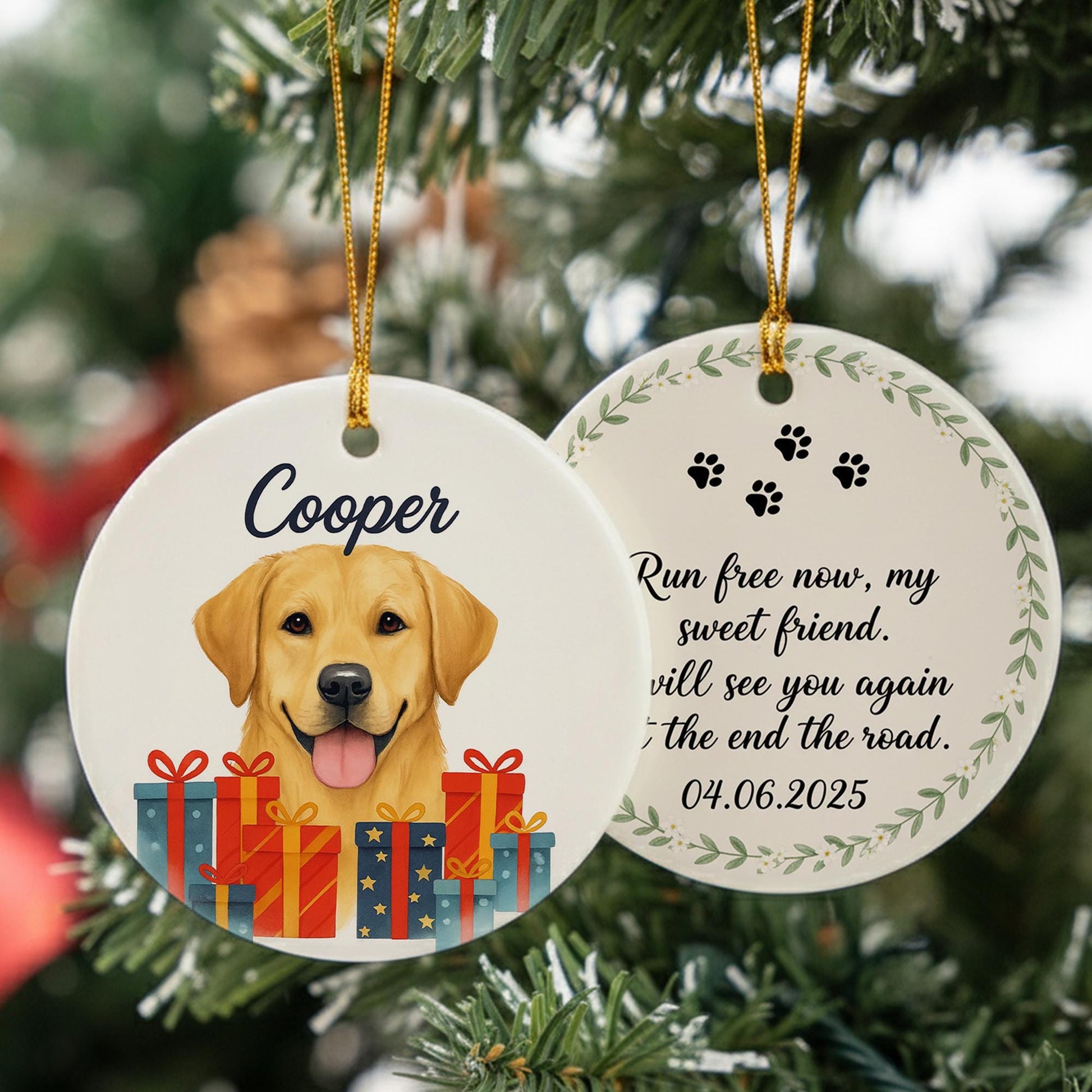 Ceramic Dog Ornament – Pet Memorial with Custom Name and Paw Print