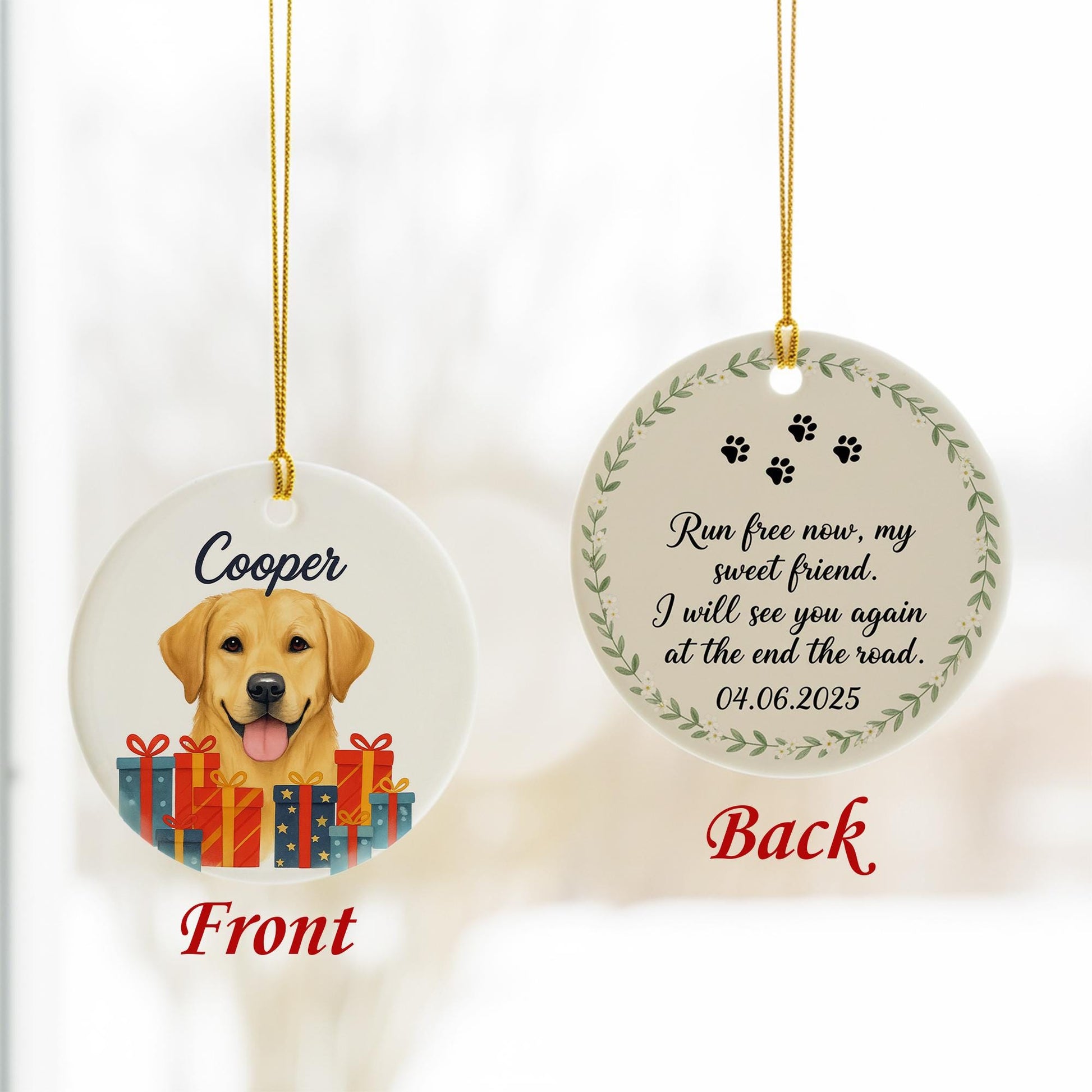 Ceramic Dog Ornament – Pet Memorial with Custom Name and Paw Print