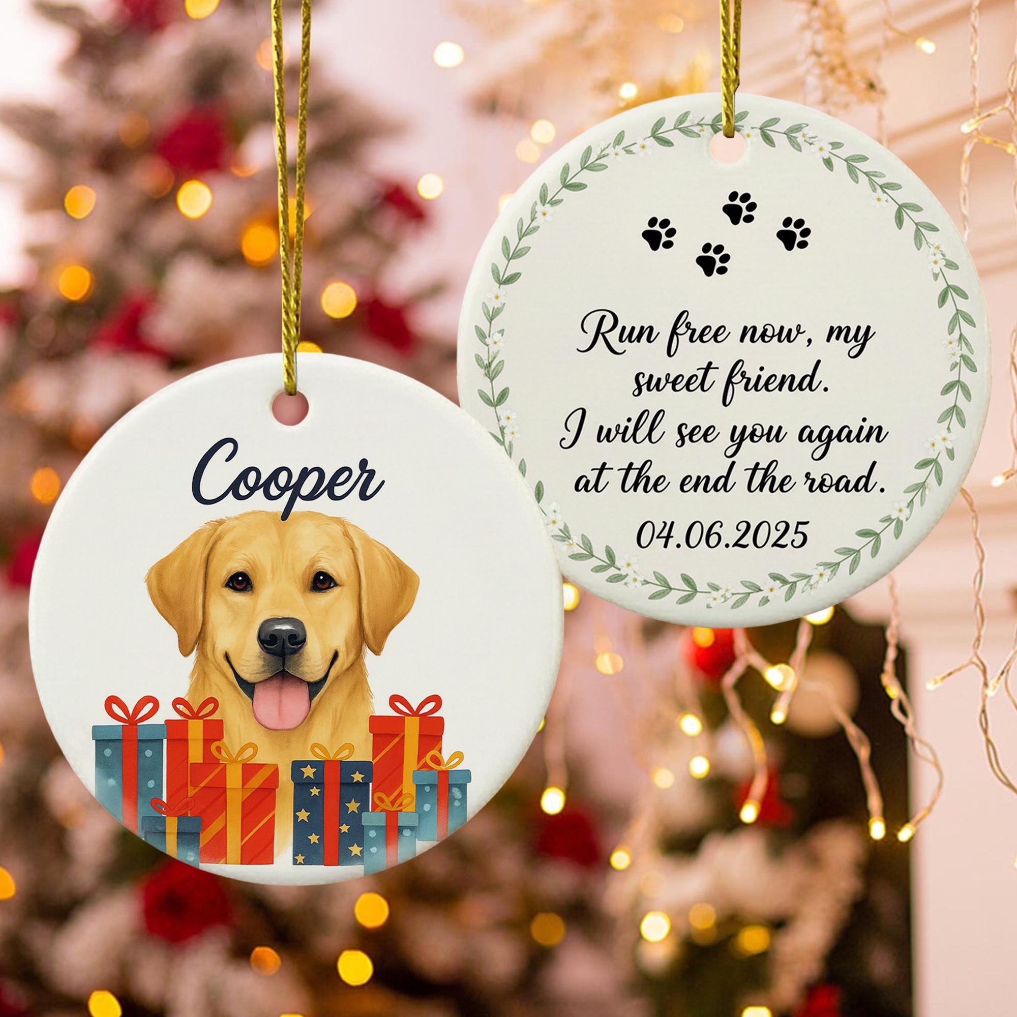 Ceramic Dog Ornament – Pet Memorial with Custom Name and Paw Print