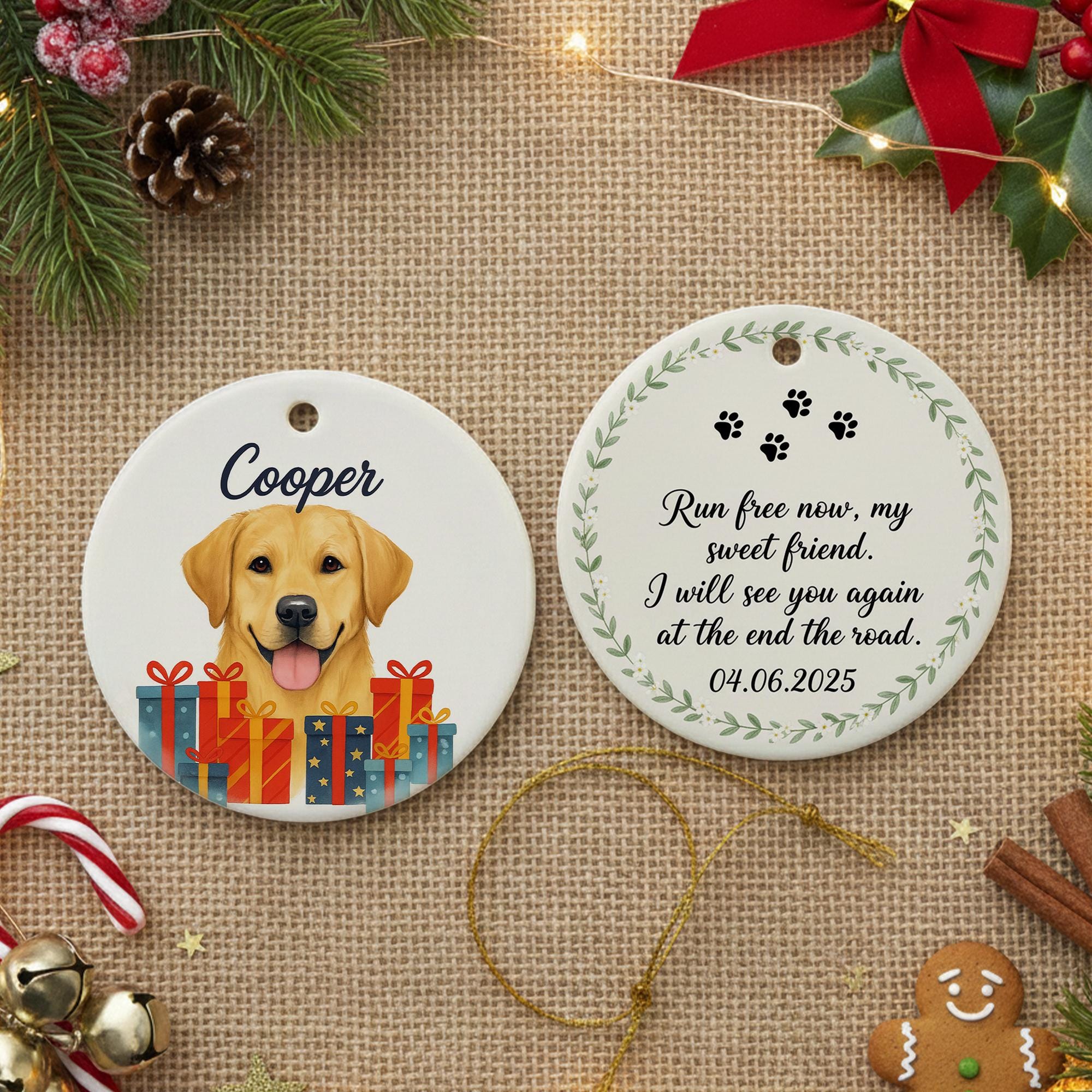 Ceramic Dog Ornament – Pet Memorial with Custom Name and Paw Print