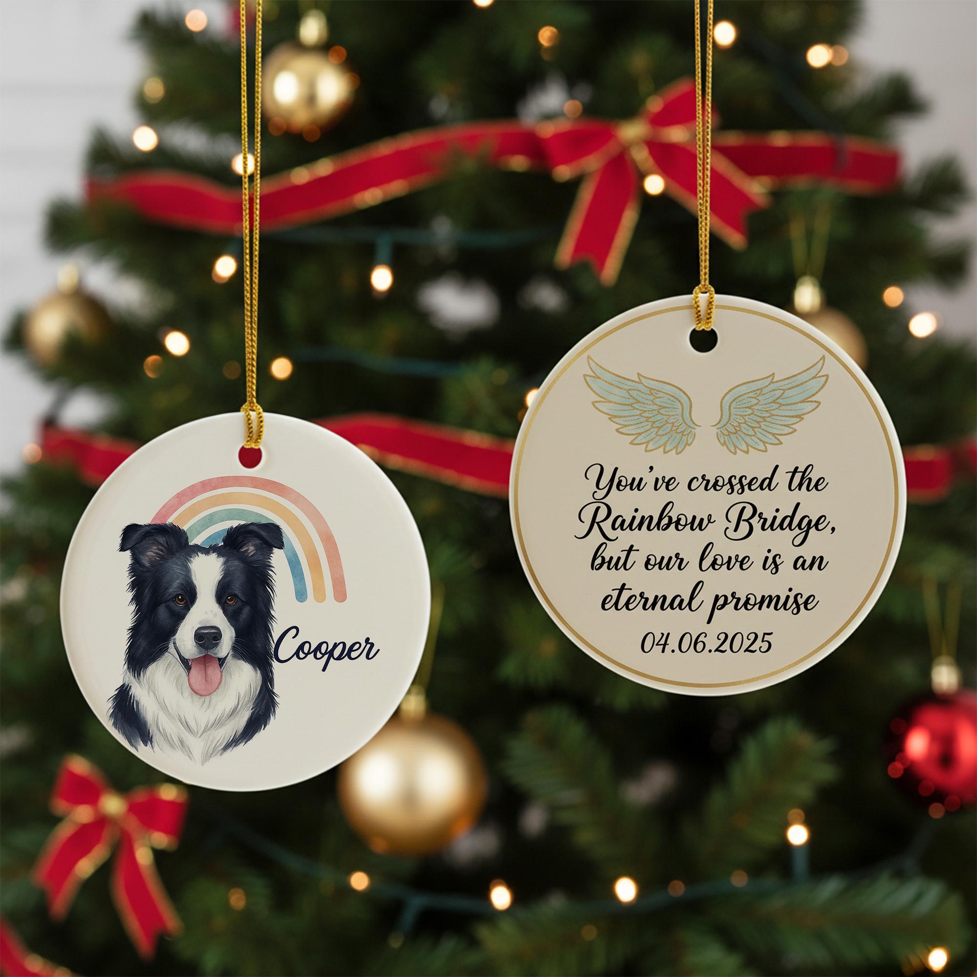 Ceramic Dog Ornament – Pet Memorial with Rainbow and Angel Wings