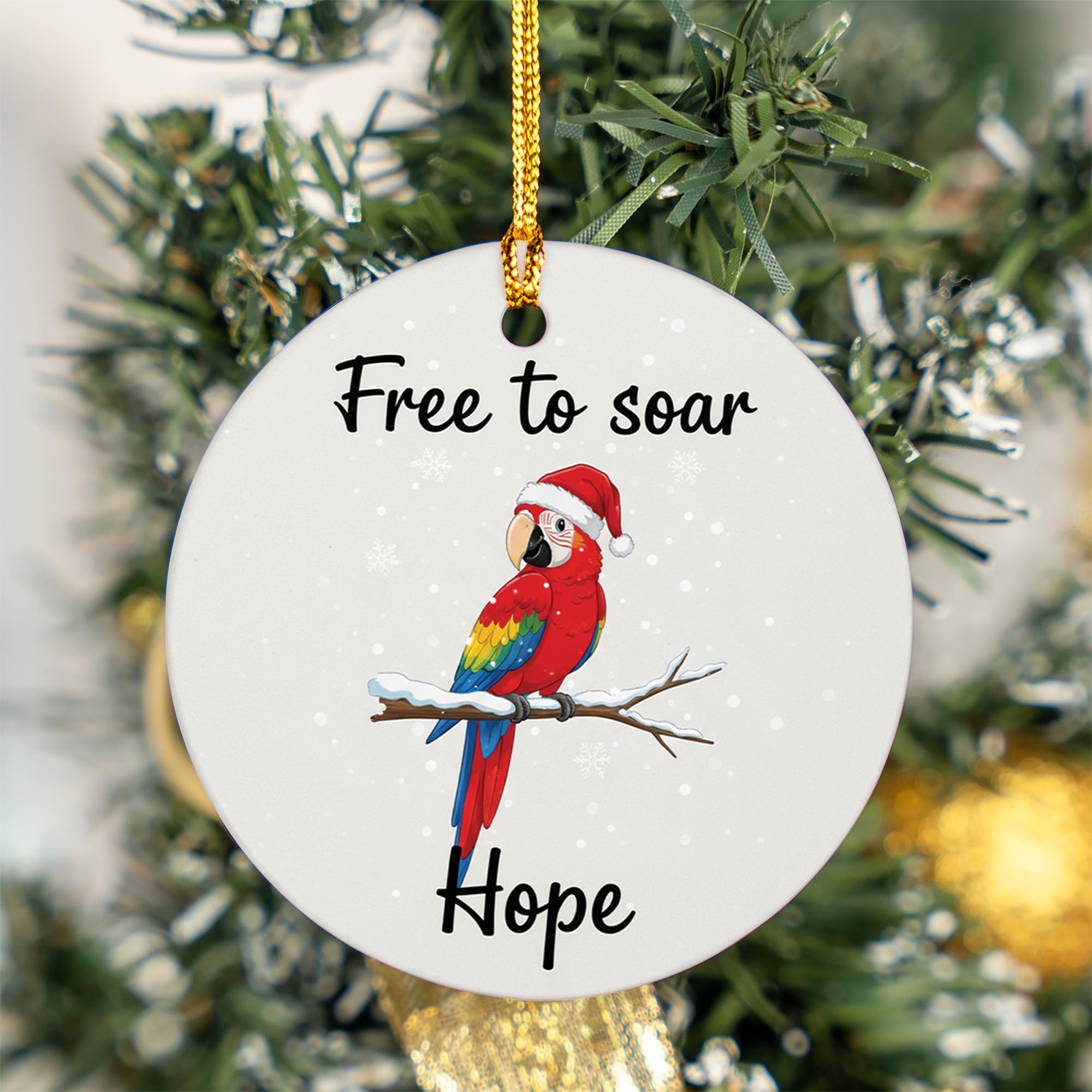 Ceramic Parrot Ornament – Pet Memorial with Santa Hat and Snowflakes