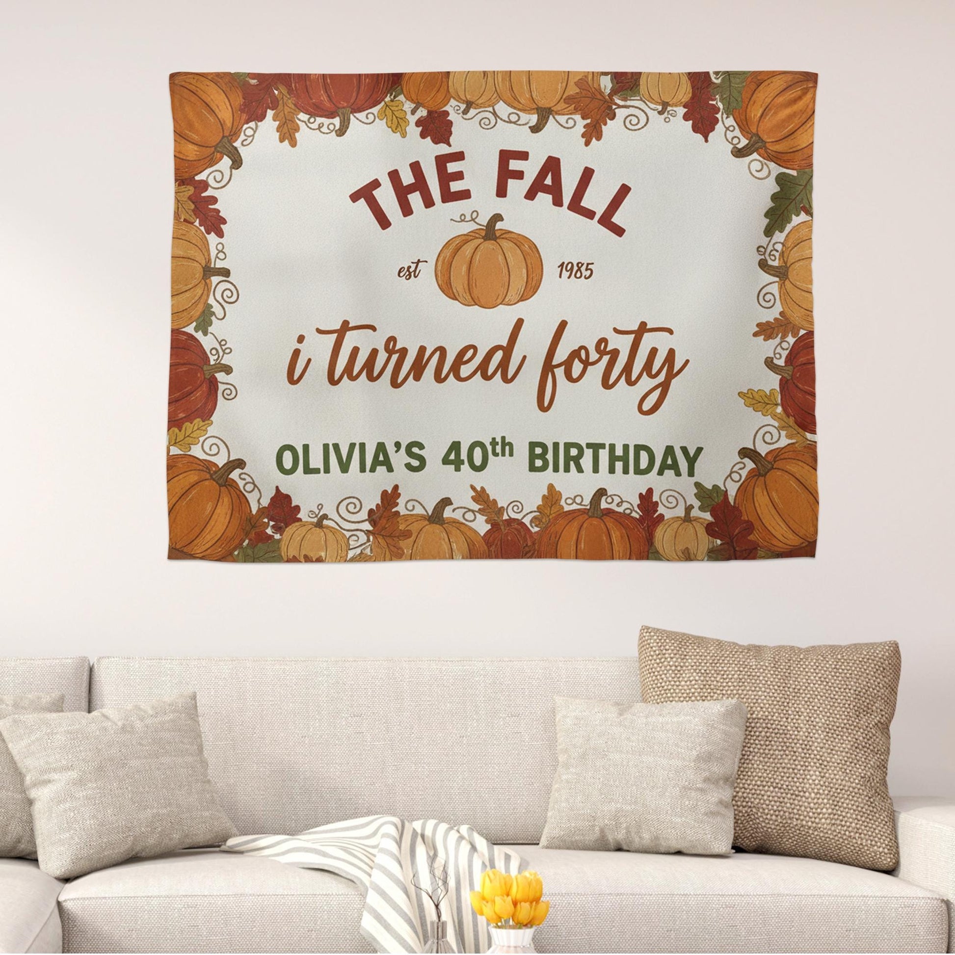 Fall Birthday Tapestry – Personalized Pumpkin Autumn Wall Hanging with Name & Age