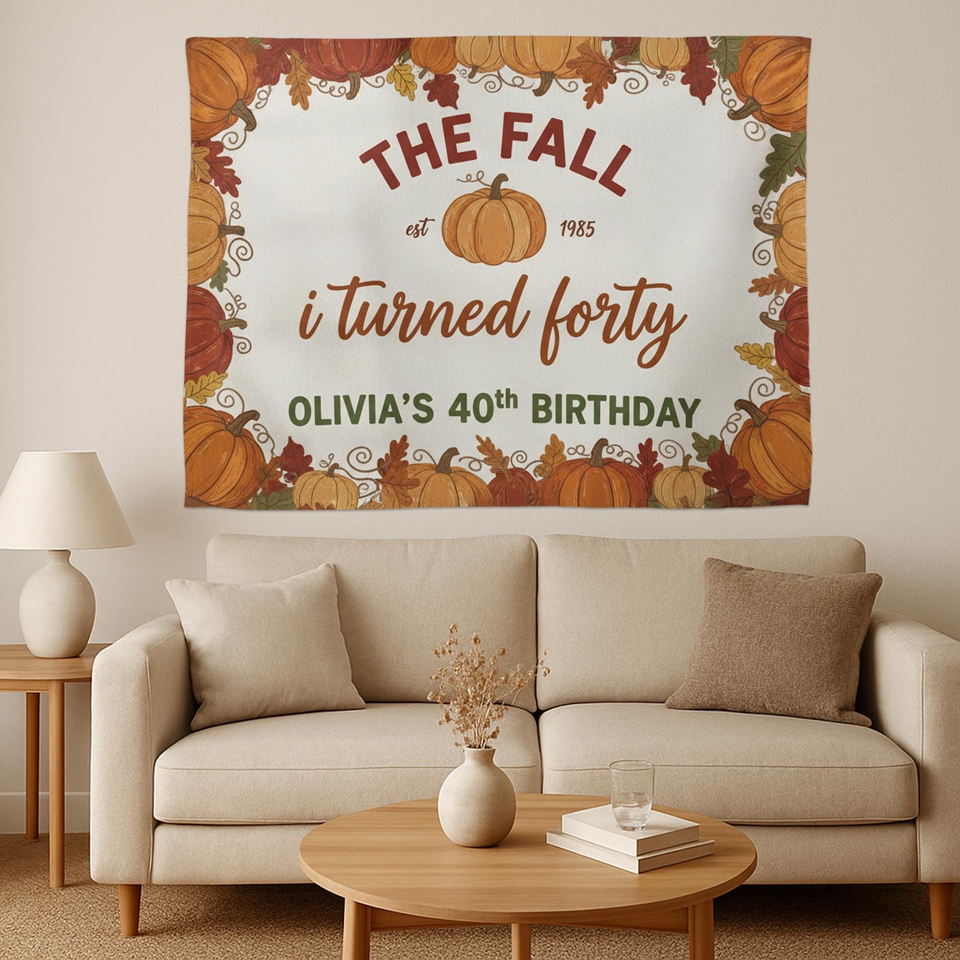 Fall Birthday Tapestry – Personalized Pumpkin Autumn Wall Hanging with Name & Age