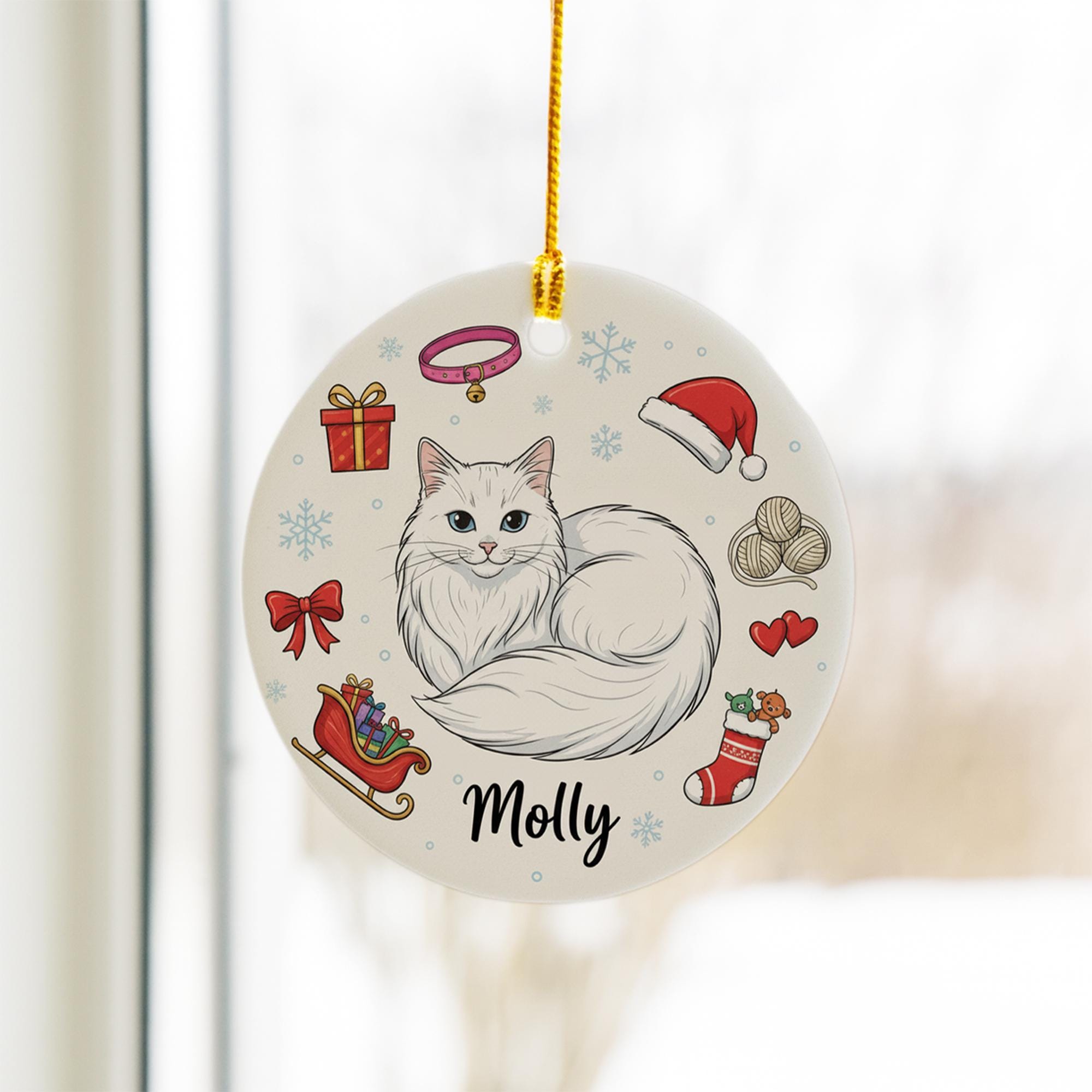 Ceramic Cat Ornament – Custom Pet Portrait with Christmas Icons