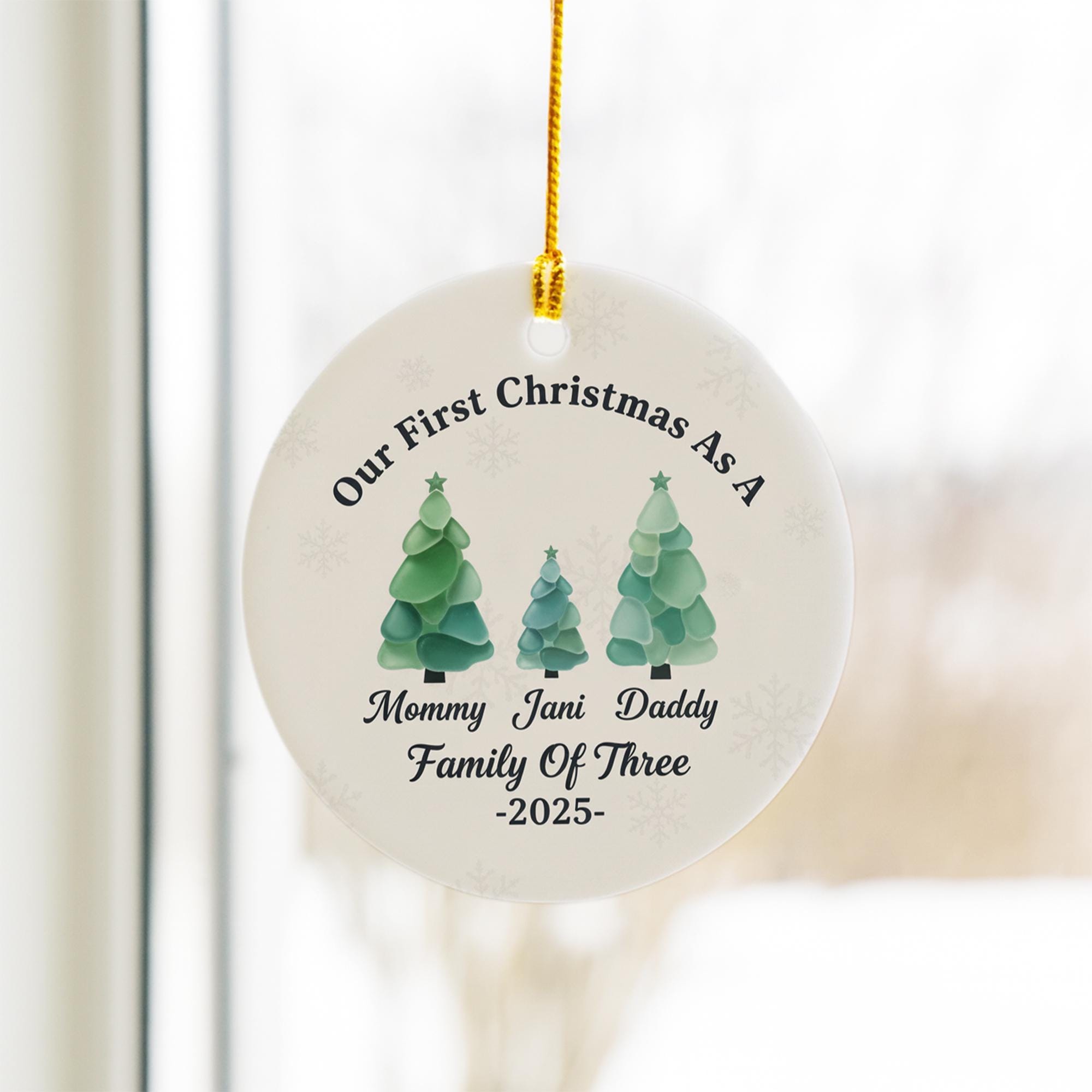 Personalized Family Christmas Ornament: Sea Glass Pine Tree, Ceramic 2025 Keepsake