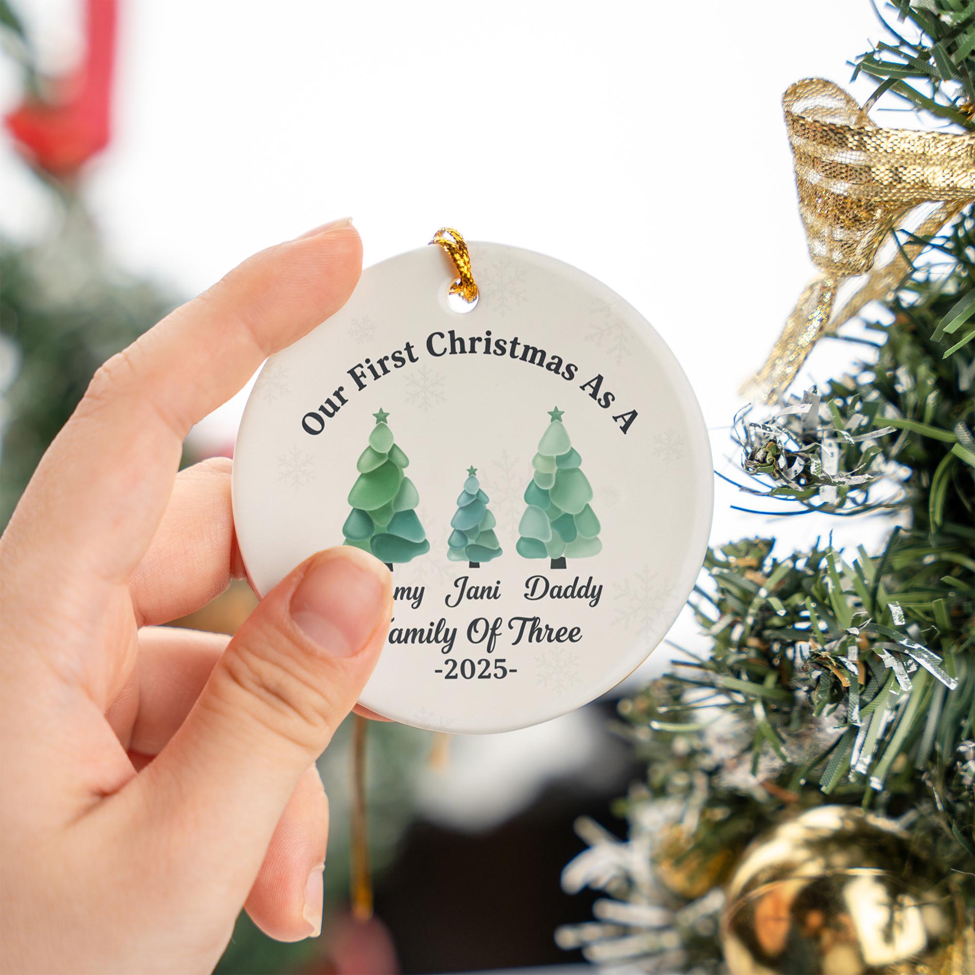 Personalized Family Christmas Ornament: Sea Glass Pine Tree, Ceramic 2025 Keepsake