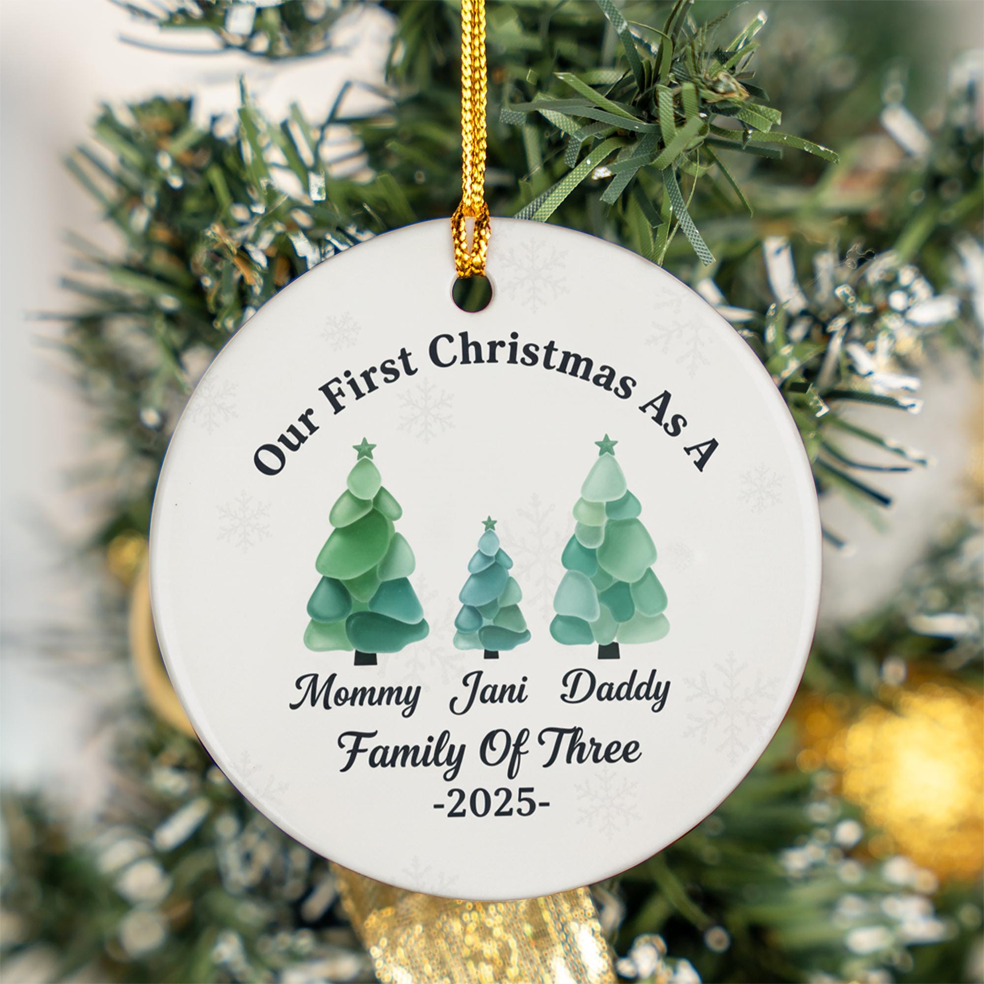 Personalized Family Christmas Ornament: Sea Glass Pine Tree, Ceramic 2025 Keepsake