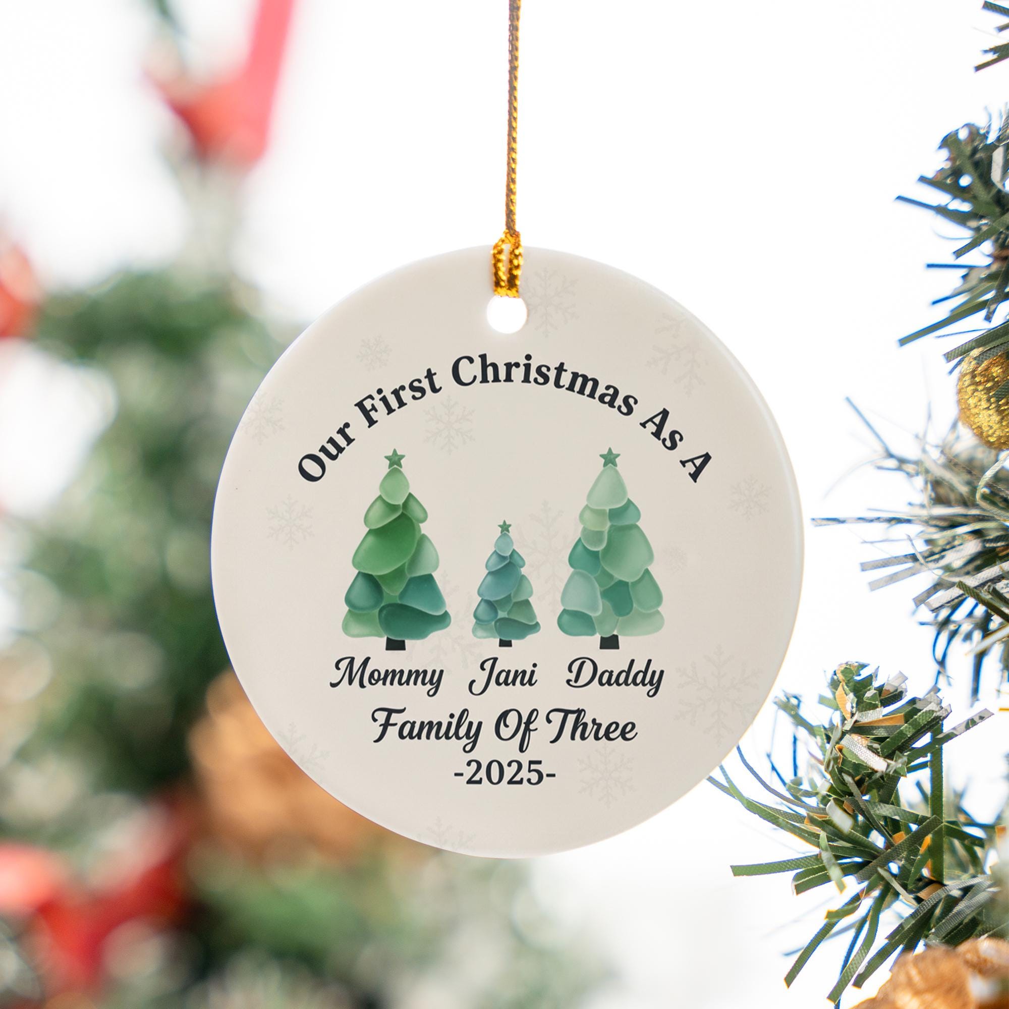 Personalized Family Christmas Ornament: Sea Glass Pine Tree, Ceramic 2025 Keepsake