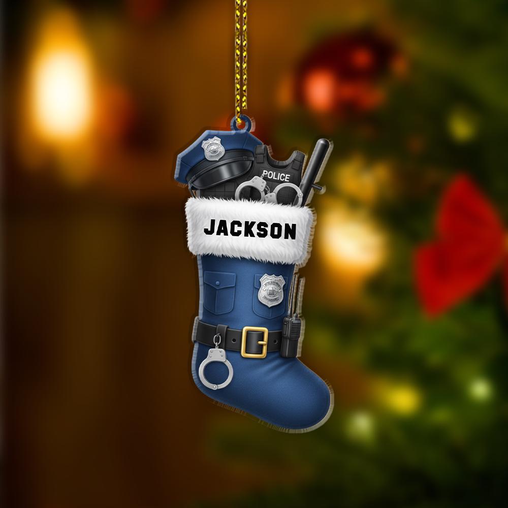 Custom Police Officer Christmas Stocking Ornament – Personalized Law Enforcement Holiday Decoration