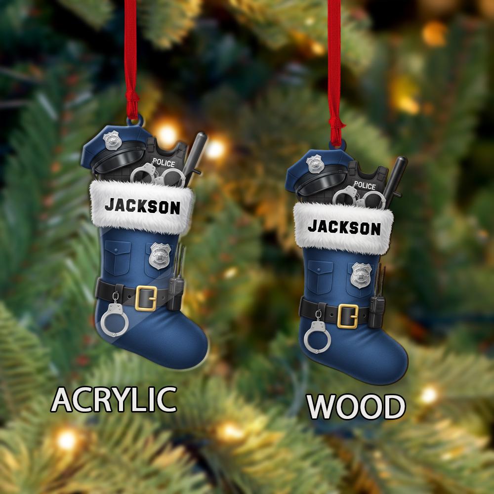 Custom Police Officer Christmas Stocking Ornament – Personalized Law Enforcement Holiday Decoration