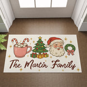 Personalized Christmas Doormat with Santa, Tree, and Gifts – Family Name Design