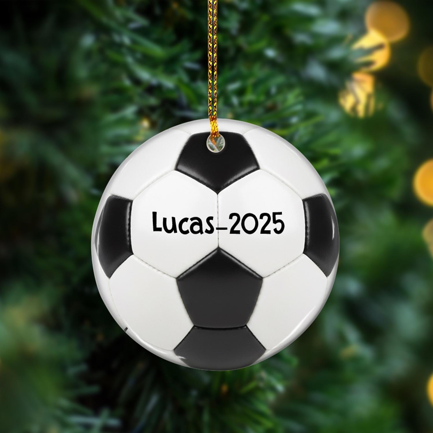 Personalized Soccer Ball Ornament – Custom Name and Year Ornament