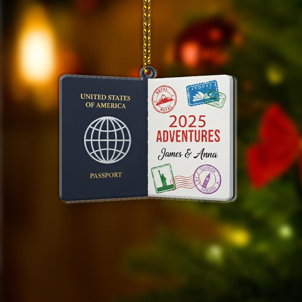 Personalized Passport Ornament – Custom Travel Christmas Decoration with Year and Name Design