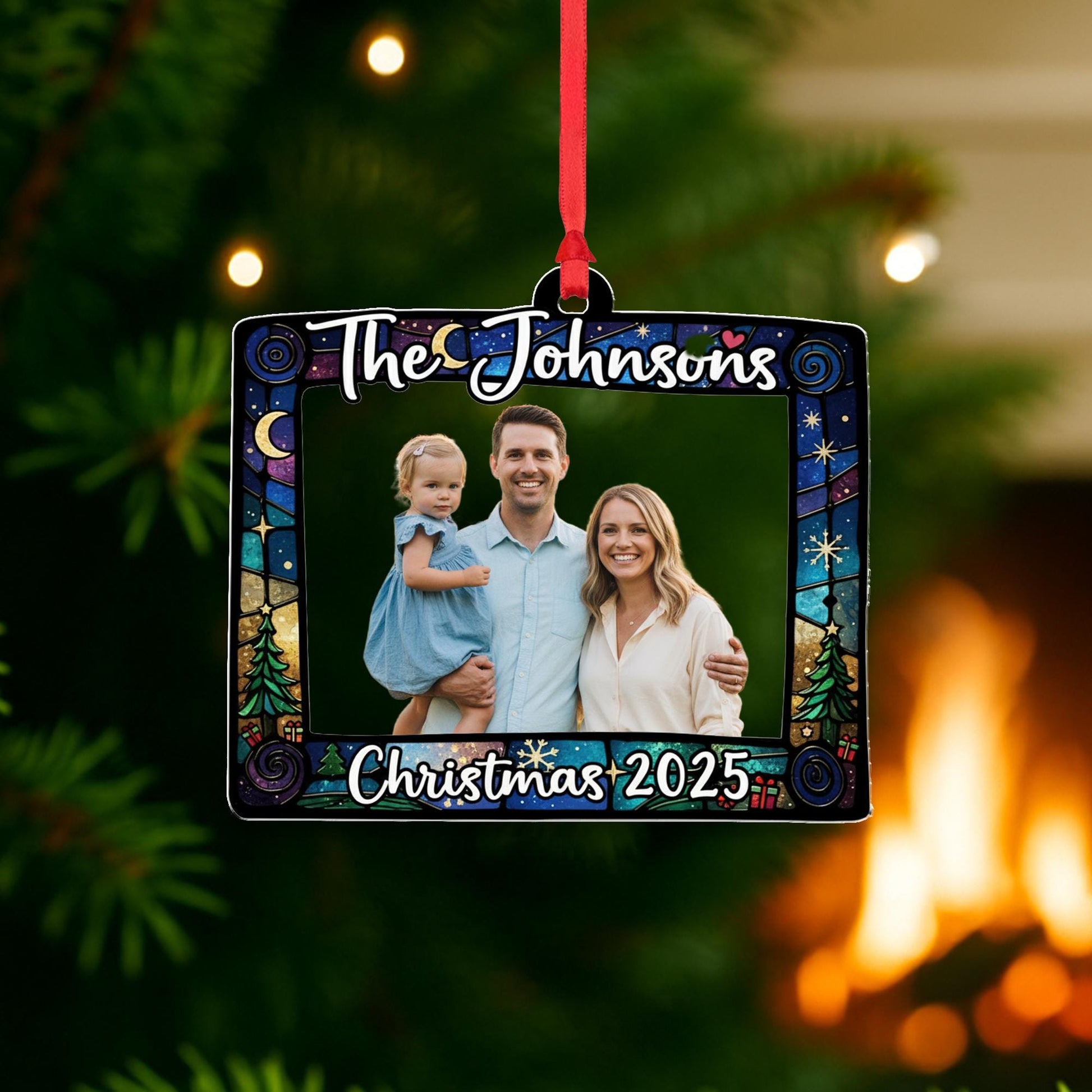 Personalized Family Photo Ornament 2025 – Custom Name Christmas Tree Decoration with Picture