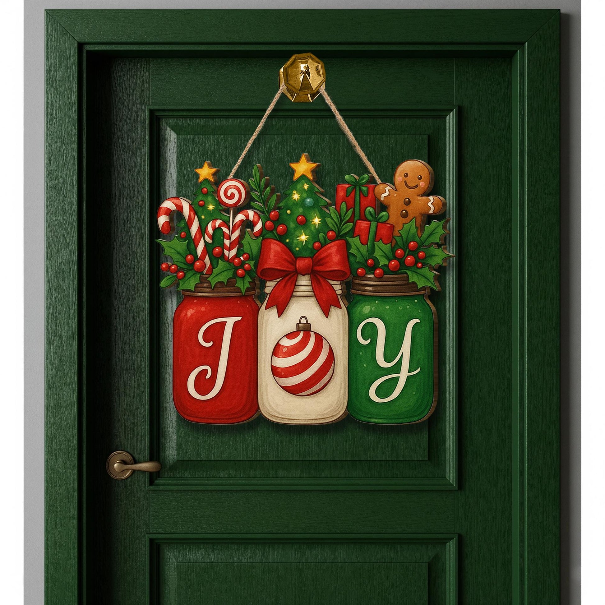 Christmas JOY Jar Hanging Sign – GingerBread Candy Holiday Door Decor