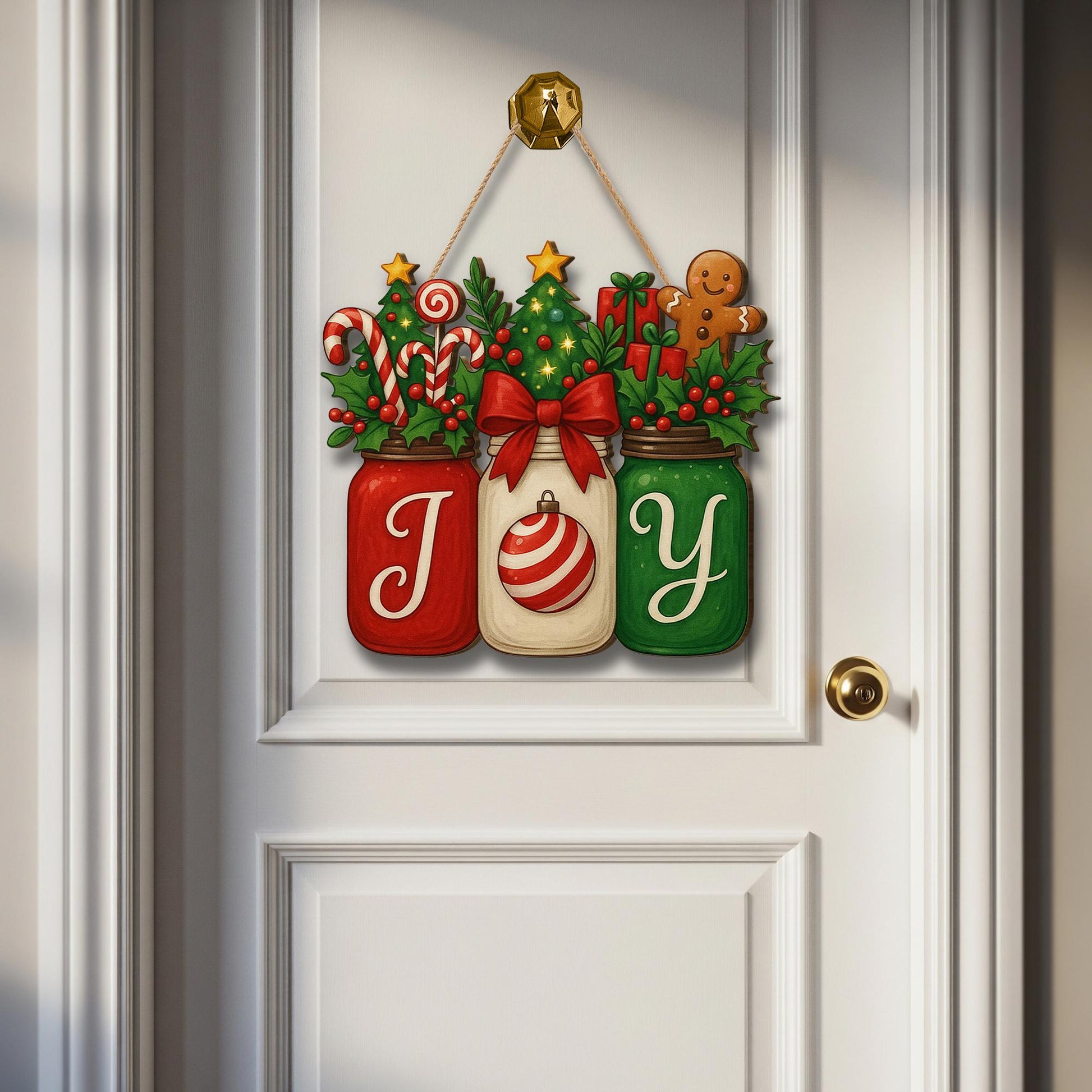 Christmas JOY Jar Hanging Sign – GingerBread Candy Holiday Door Decor