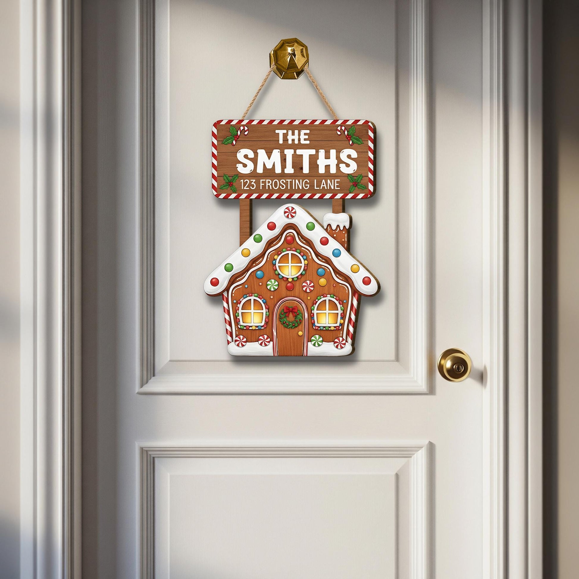Personalized Gingerbread House Door Sign – Custom Family Christmas Decor with Name & Address