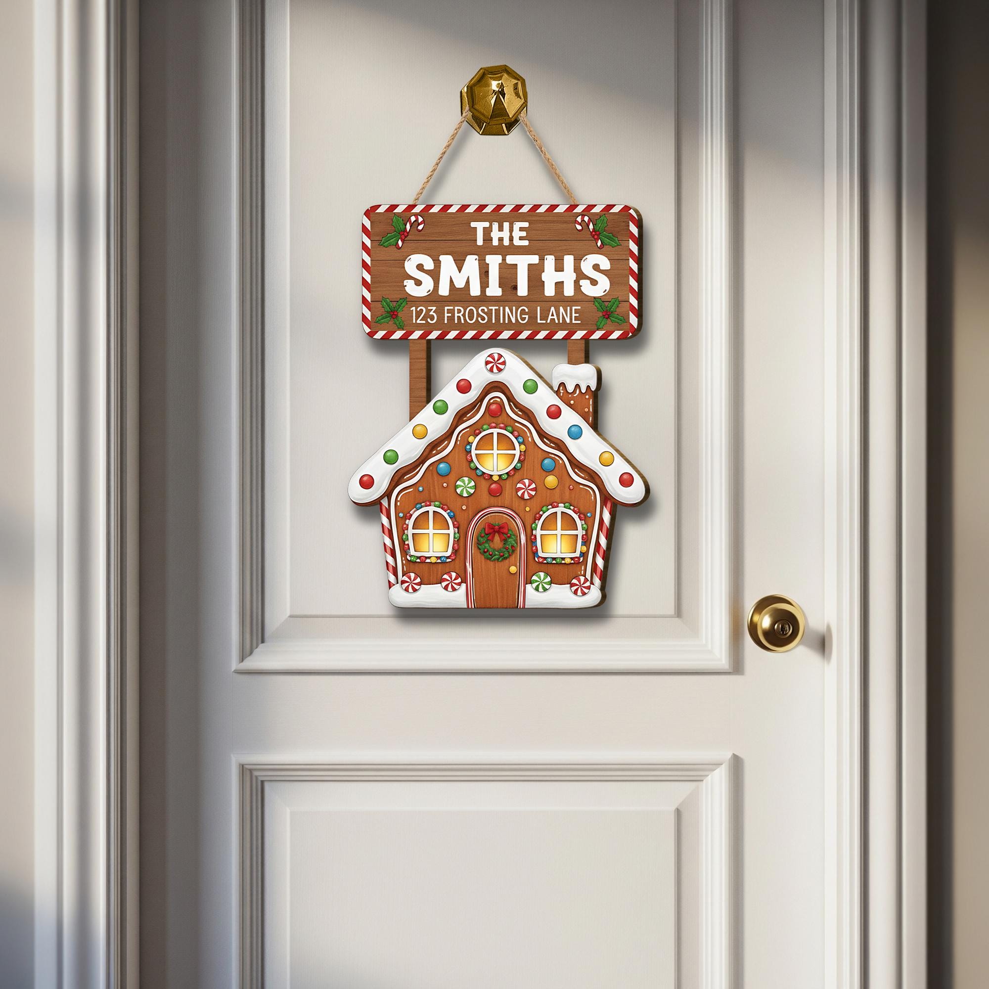 Personalized Gingerbread House Door Sign – Custom Family Christmas Decor with Name & Address