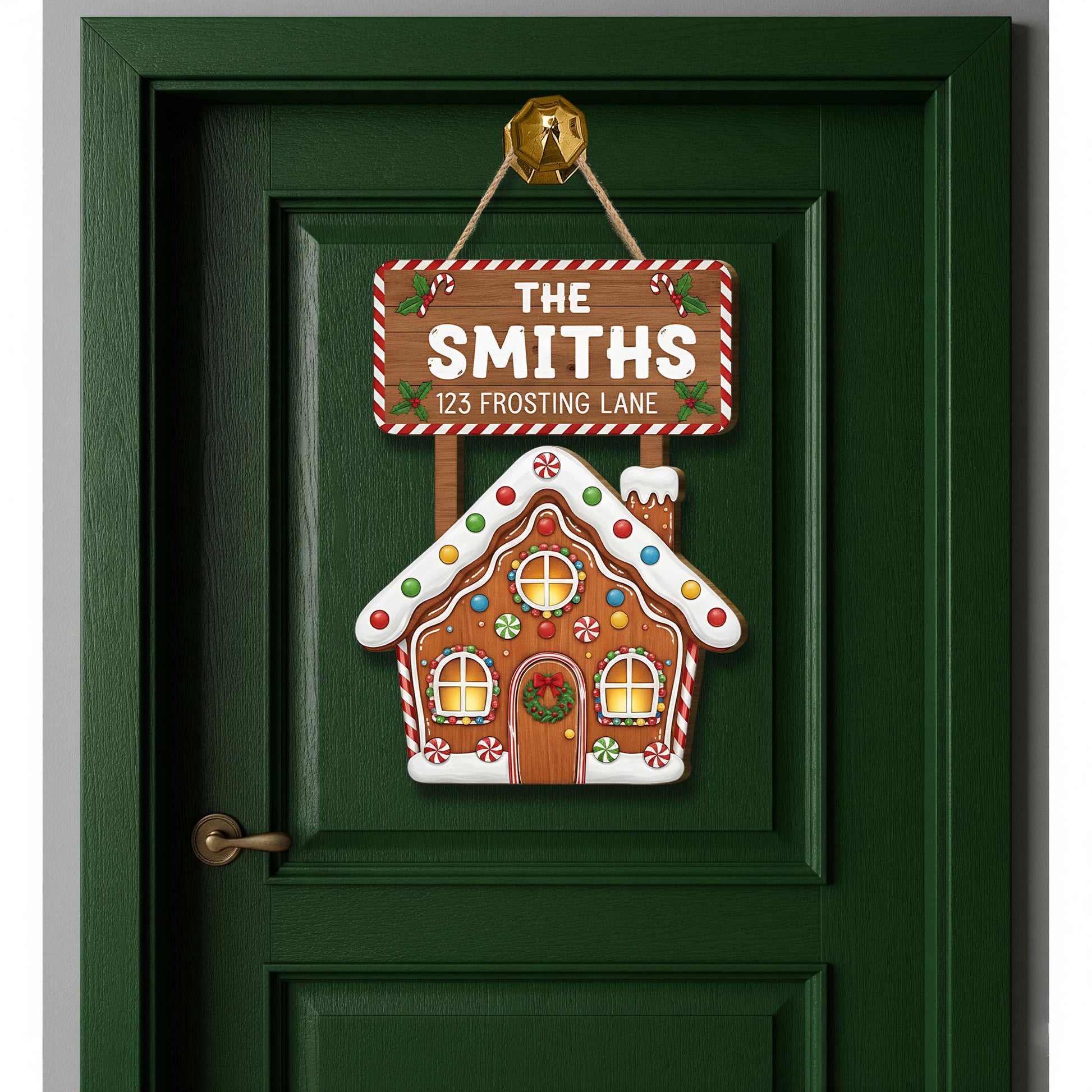 Personalized Gingerbread House Door Sign – Custom Family Christmas Decor with Name & Address