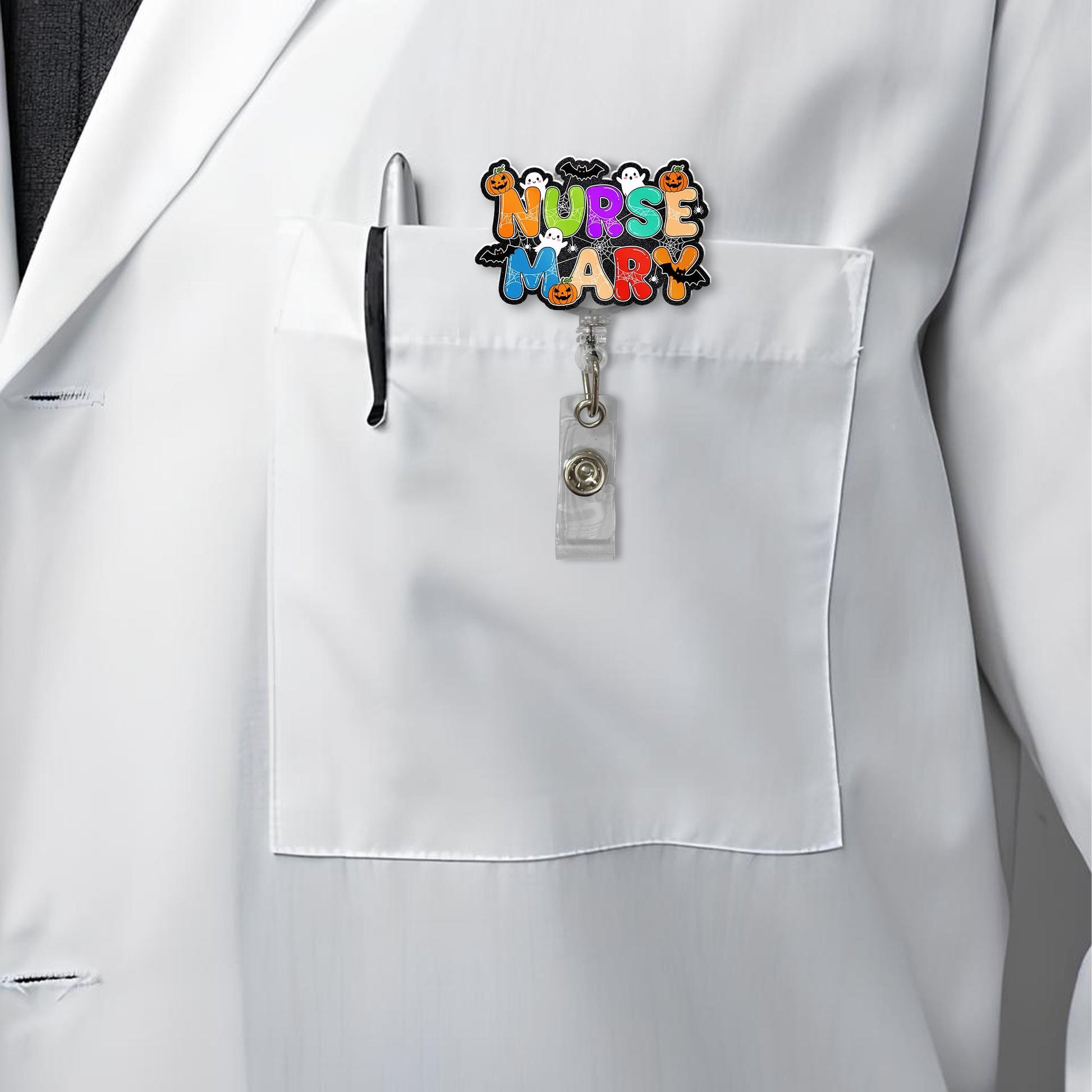 Personalized Nurse Badge Reel | Custom Halloween Badge Holder | Spooky Retractable ID Clip | Ghost Pumpkin Nurse Gift