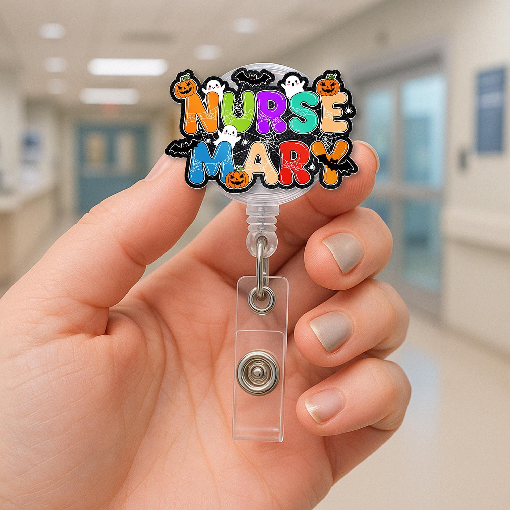 Personalized Nurse Badge Reel | Custom Halloween Badge Holder | Spooky Retractable ID Clip | Ghost Pumpkin Nurse Gift