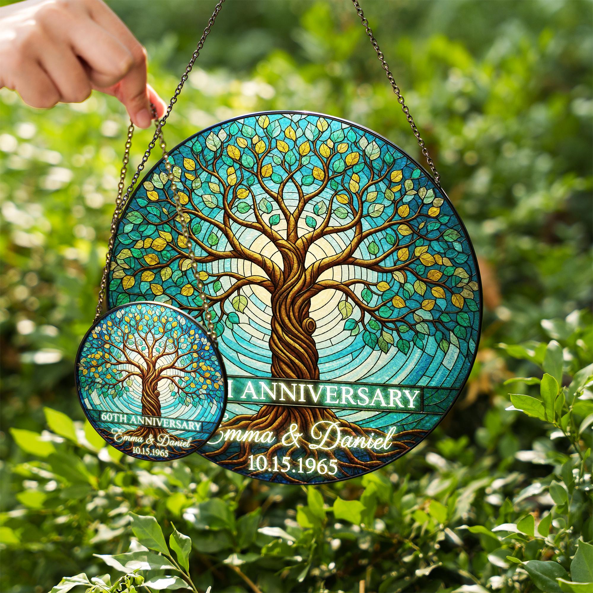Custom Family Tree Glass Suncatcher • Personalized Anniversary Gift for Parents or Grandparents