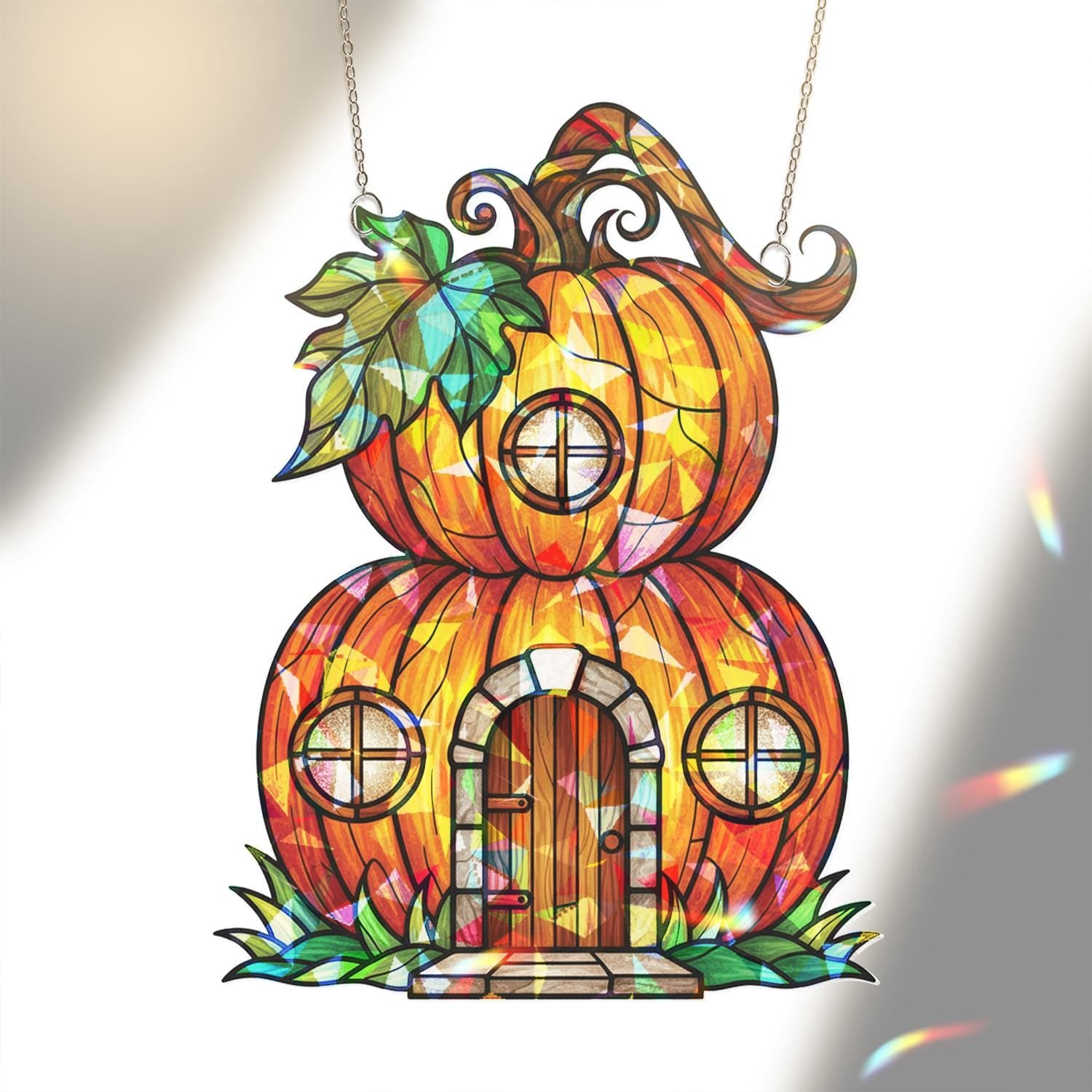 Hologram Acrylic Pumpkin House Window Hanging: Fall Halloween Decor