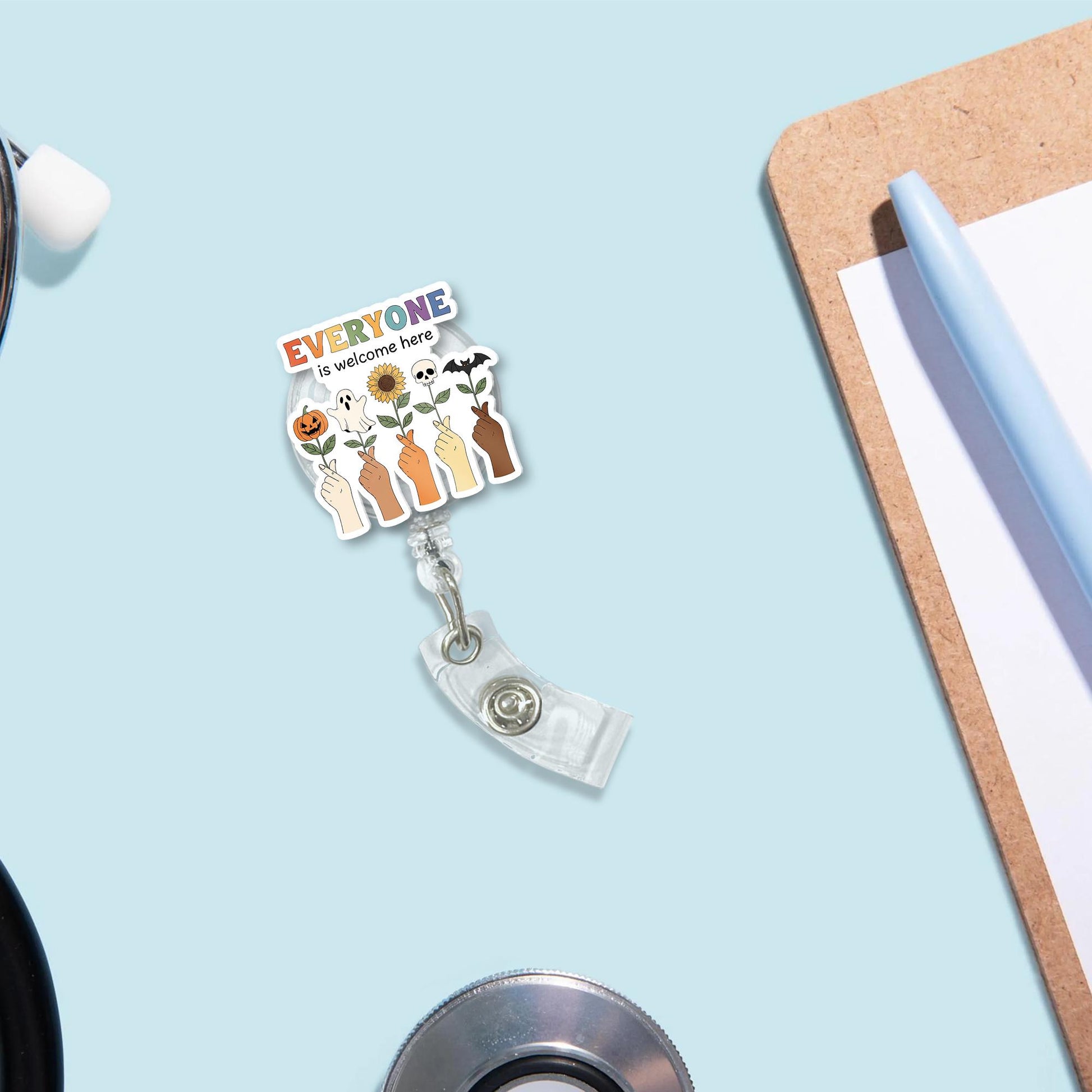 Everyone Is Welcome Badge Reel | Inclusive Retractable ID Holder | Diversity Nurse Badge Clip | Equality Work Accessory