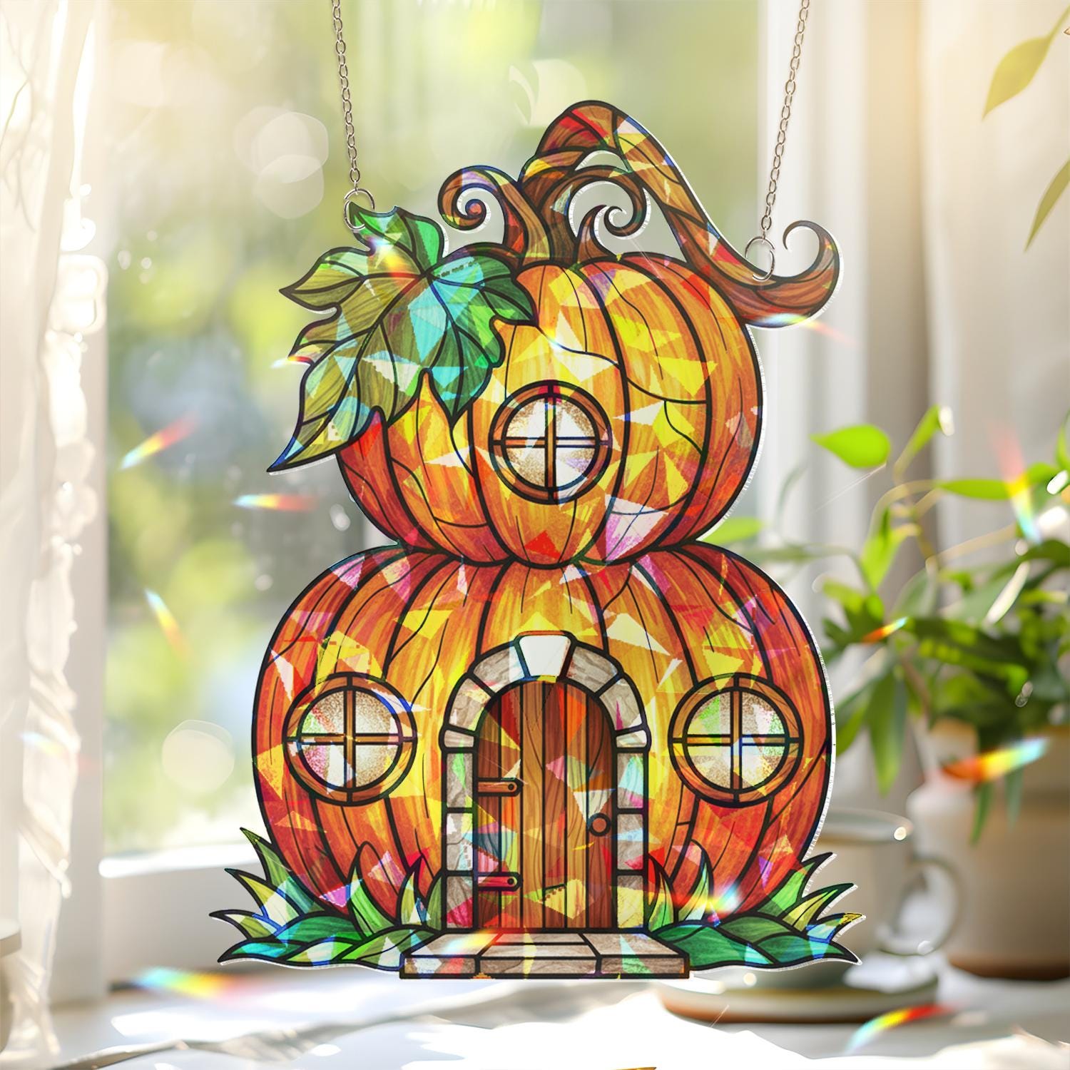 Hologram Acrylic Pumpkin House Window Hanging: Fall Halloween Decor