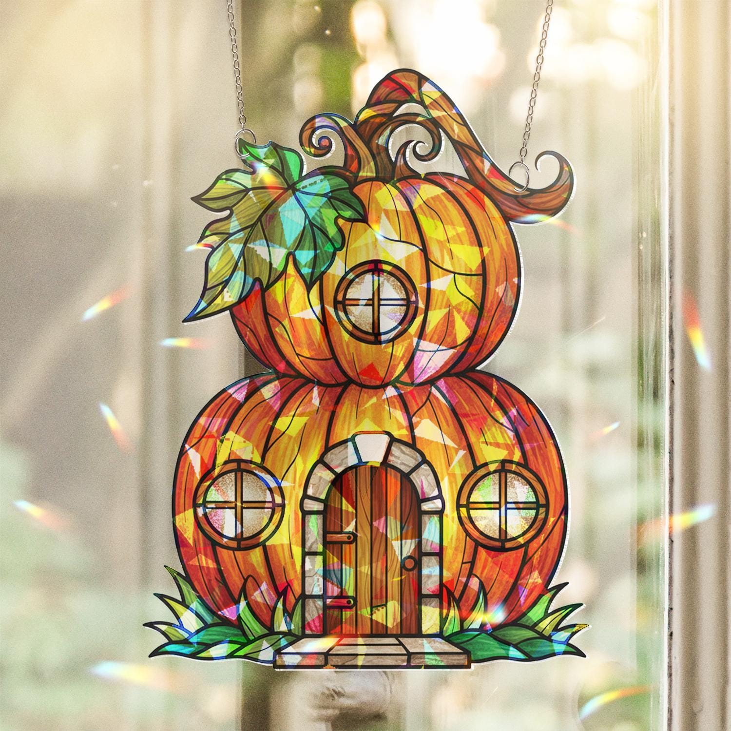 Hologram Acrylic Pumpkin House Window Hanging: Fall Halloween Decor