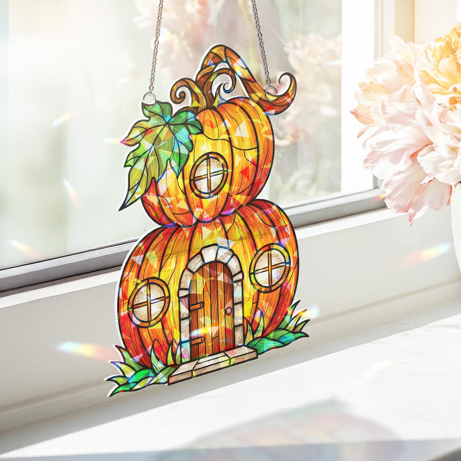 Hologram Acrylic Pumpkin House Window Hanging: Fall Halloween Decor