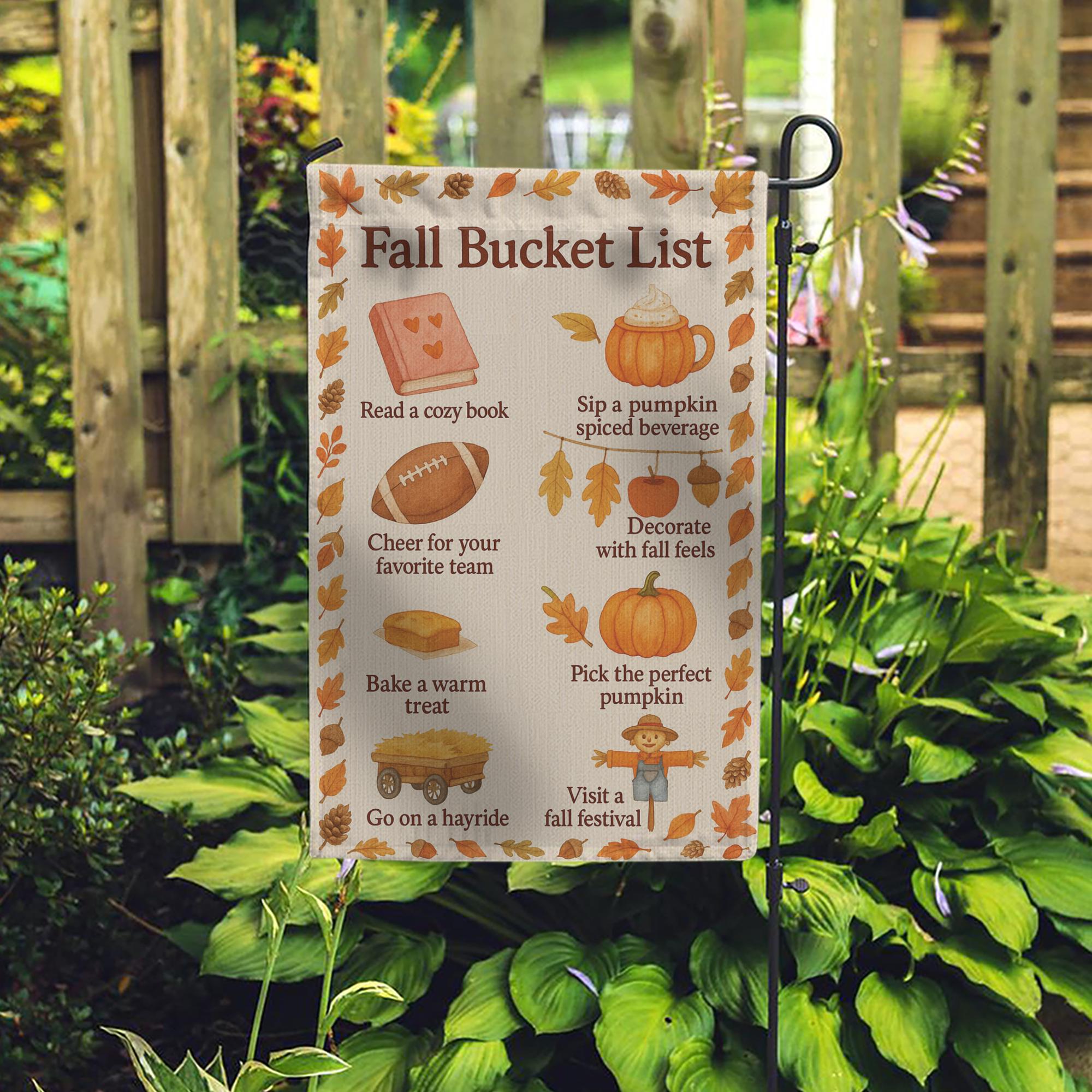 Fall Bucket List Garden Flag: Autumn Outdoor Decor - Polyester