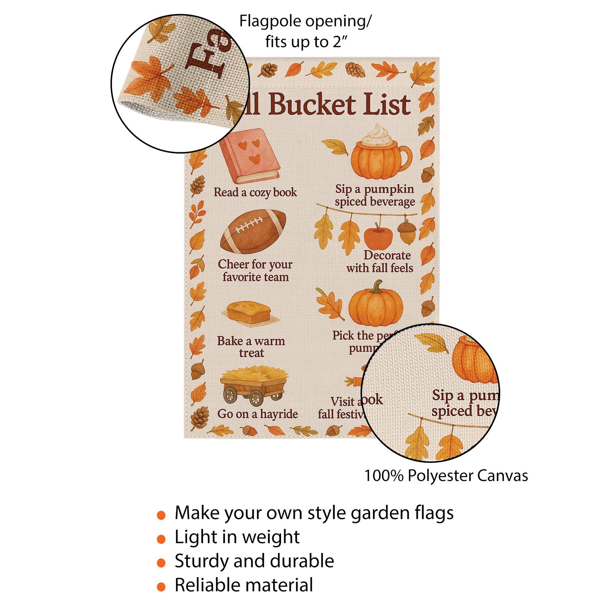 Fall Bucket List Garden Flag: Autumn Outdoor Decor - Polyester