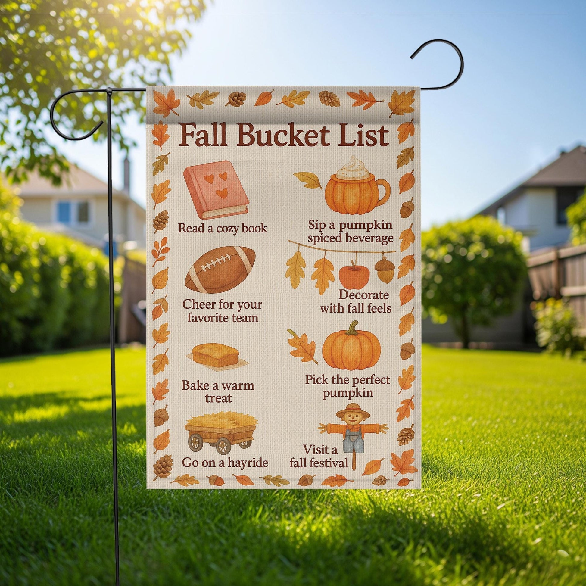 Fall Bucket List Garden Flag: Autumn Outdoor Decor - Polyester