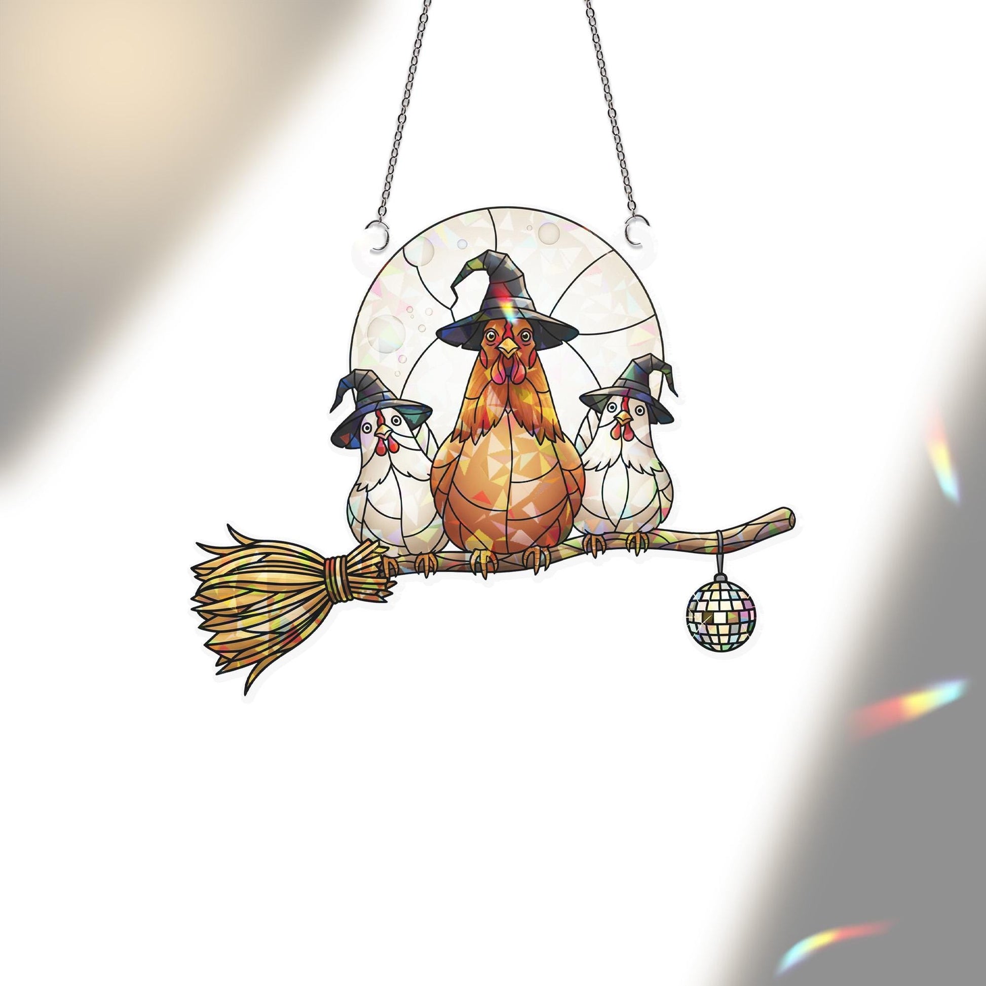 Holographic Chicken Sun Catcher: Witch Hat Hen, Farmhouse Fall Decor