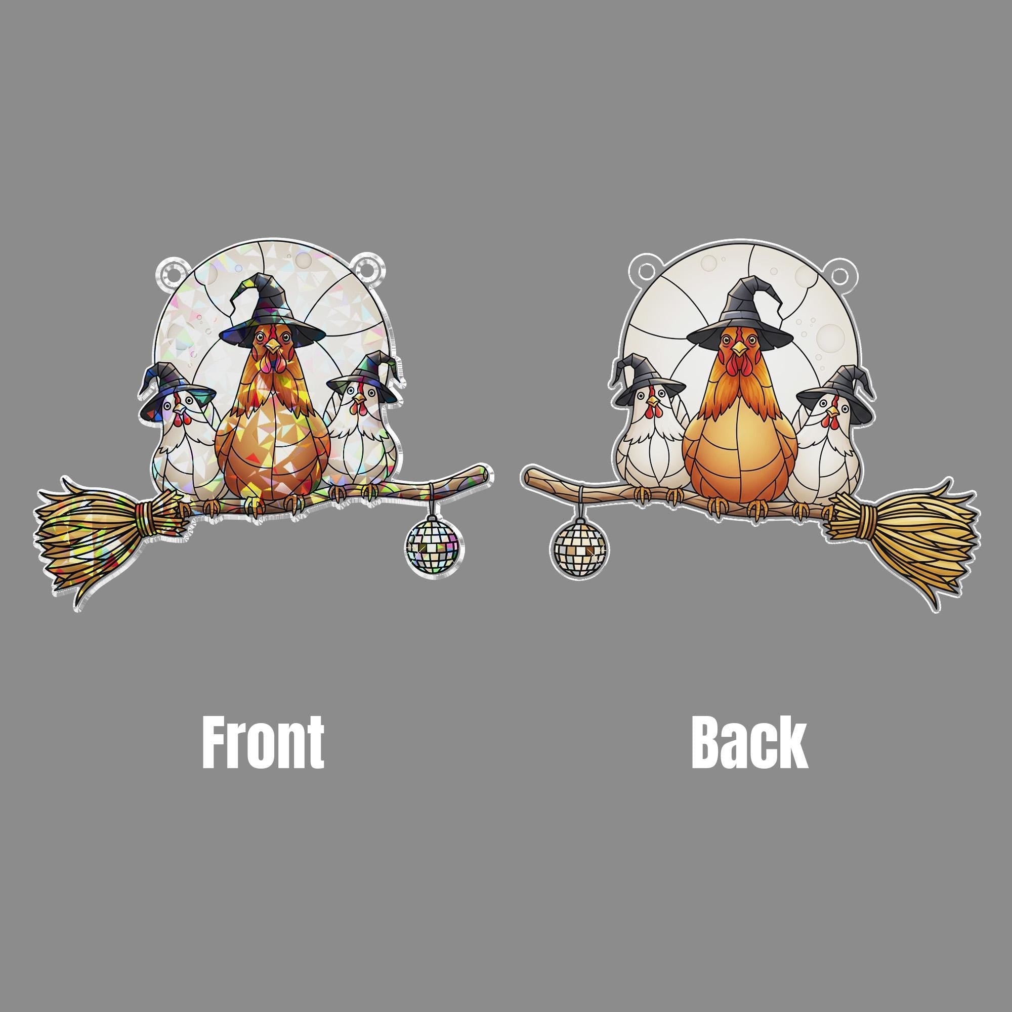 Holographic Chicken Sun Catcher: Witch Hat Hen, Farmhouse Fall Decor