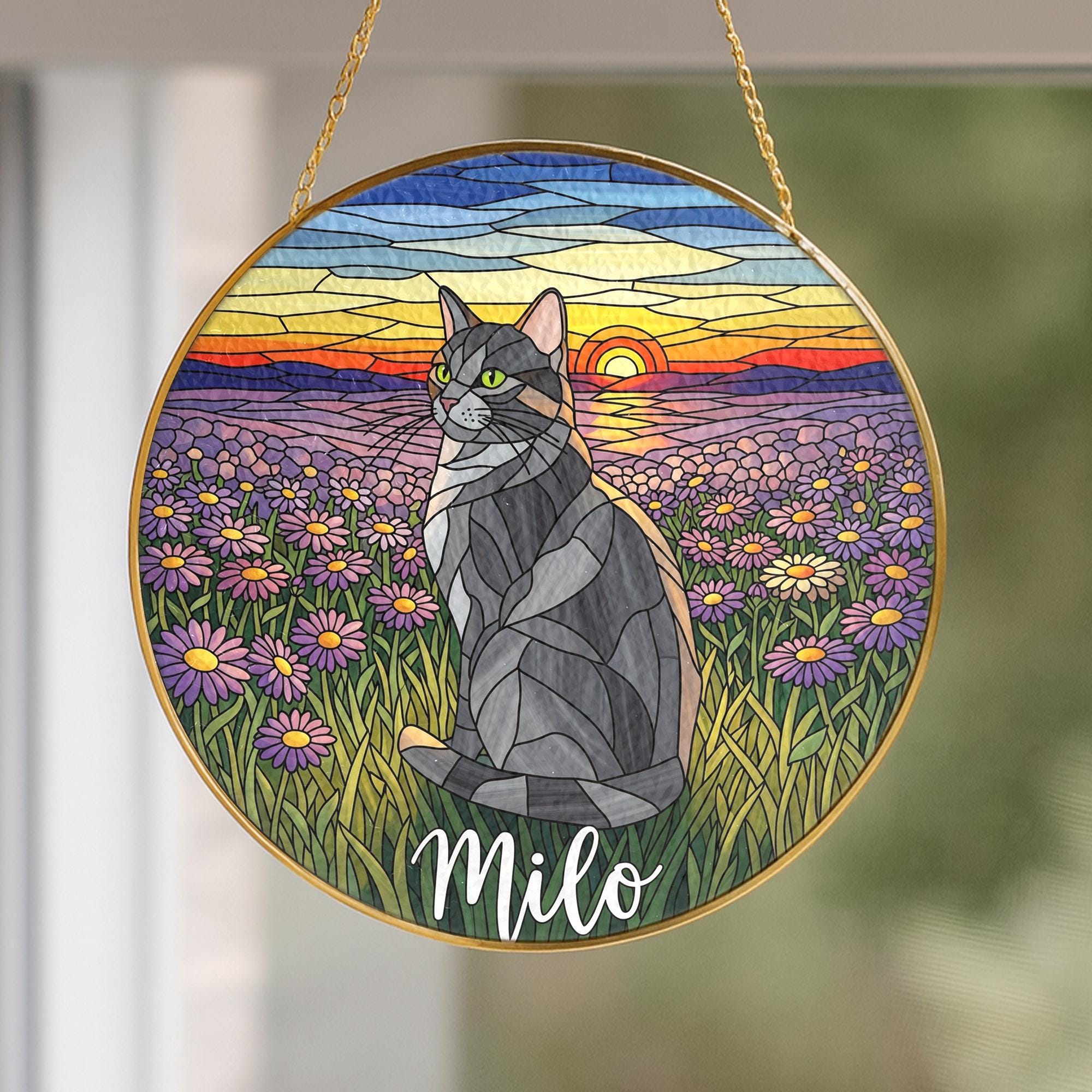Personalized Cat Suncatcher: Stained Glass Style Pet Memorial Decor