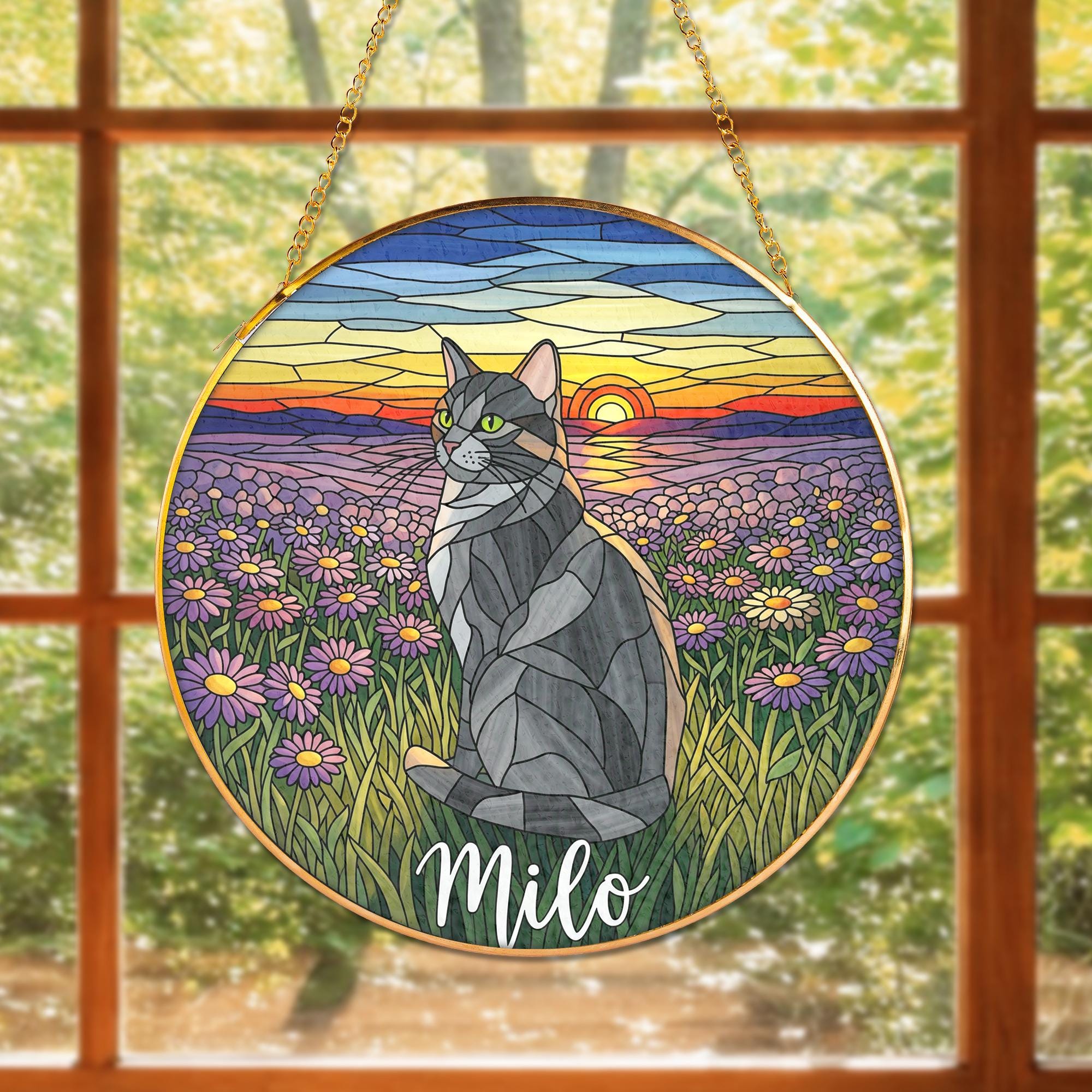 Personalized Cat Suncatcher: Stained Glass Style Pet Memorial Decor