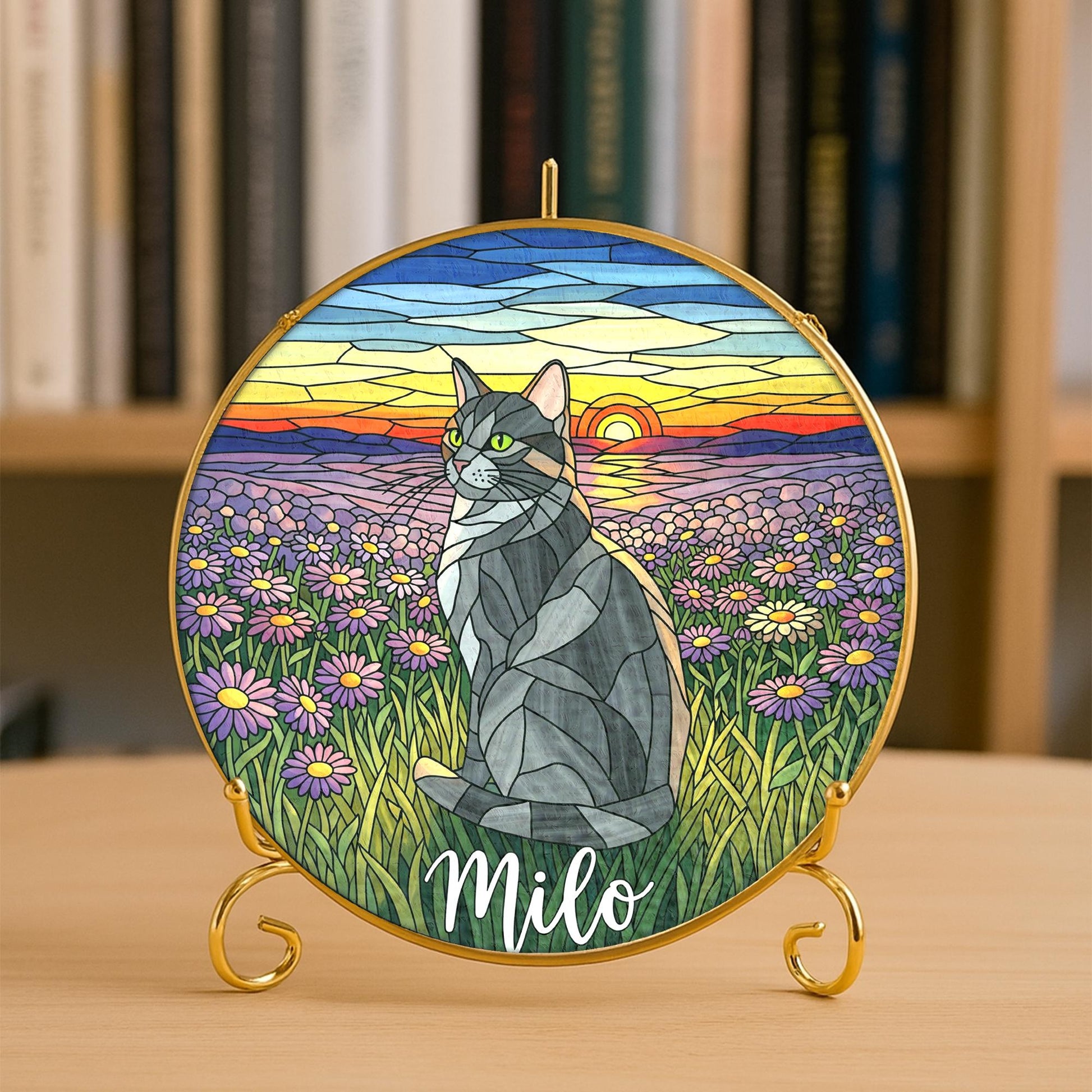 Personalized Cat Suncatcher: Stained Glass Style Pet Memorial Decor