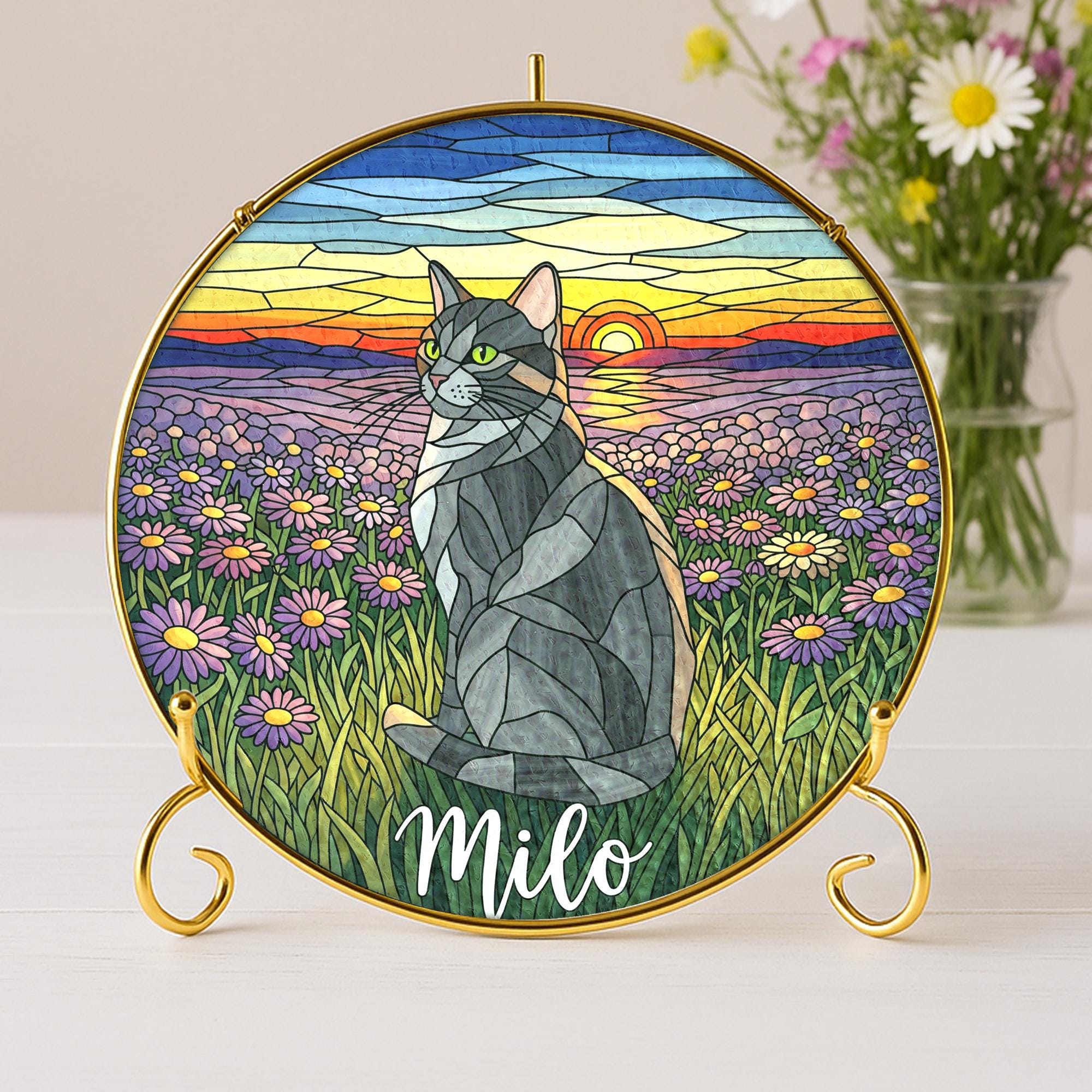 Personalized Cat Suncatcher: Stained Glass Style Pet Memorial Decor