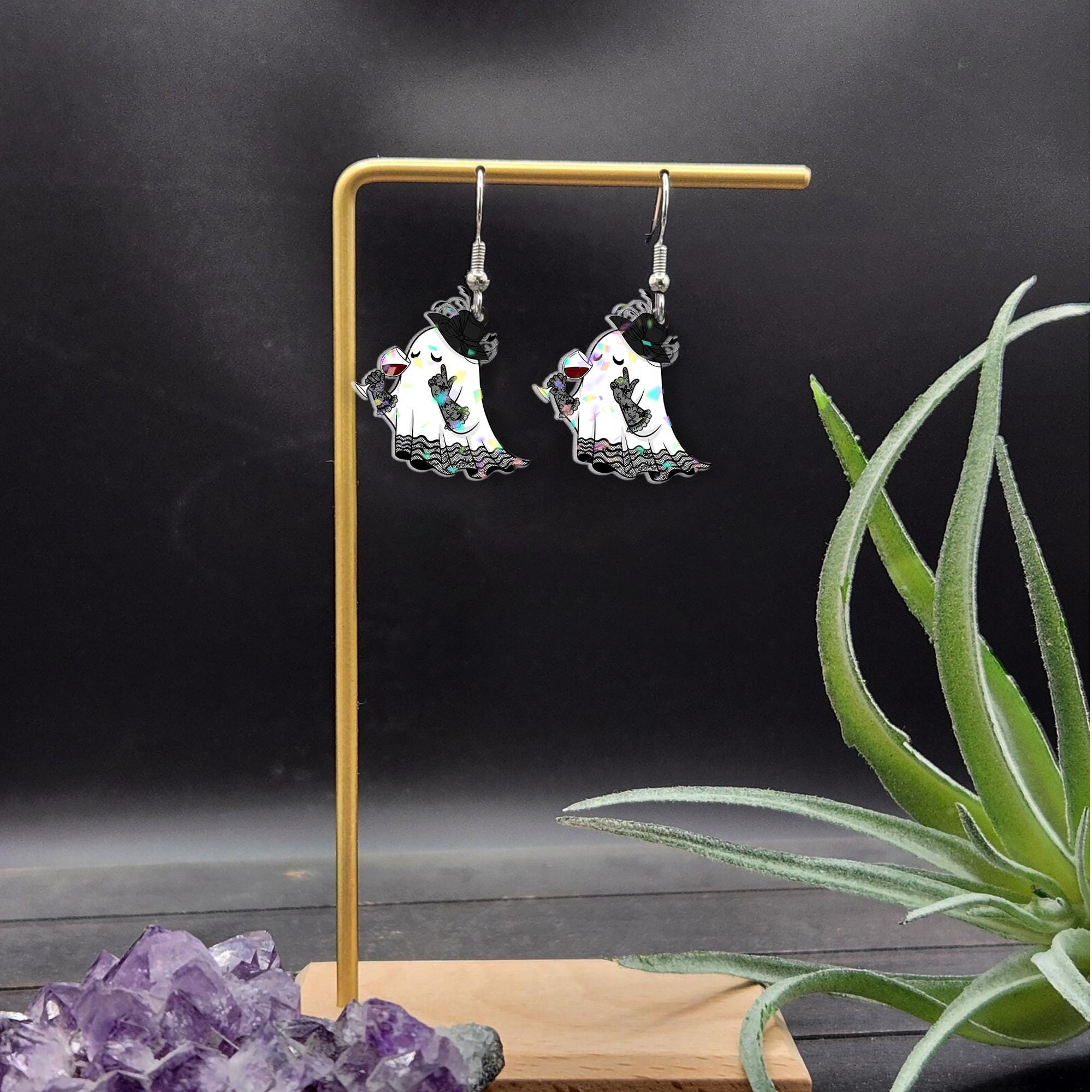 Halloween Ghost Earrings: Spooky Acrylic Jewelry, Witchy Costume Accessories