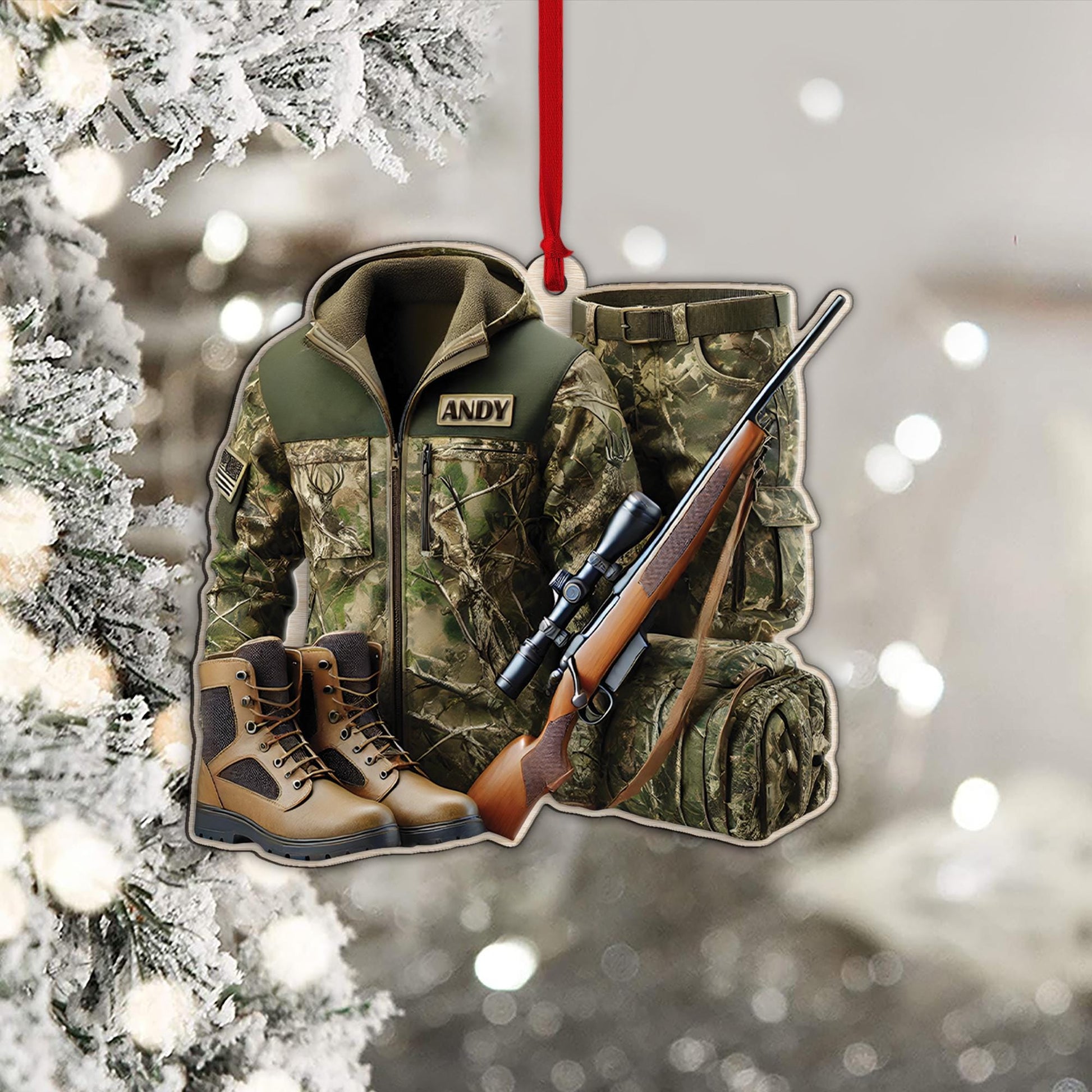 Custom Hunting Ornament • Personalized Camo Gear Flat Christmas Decoration • Hunter Gift Holiday Keepsake