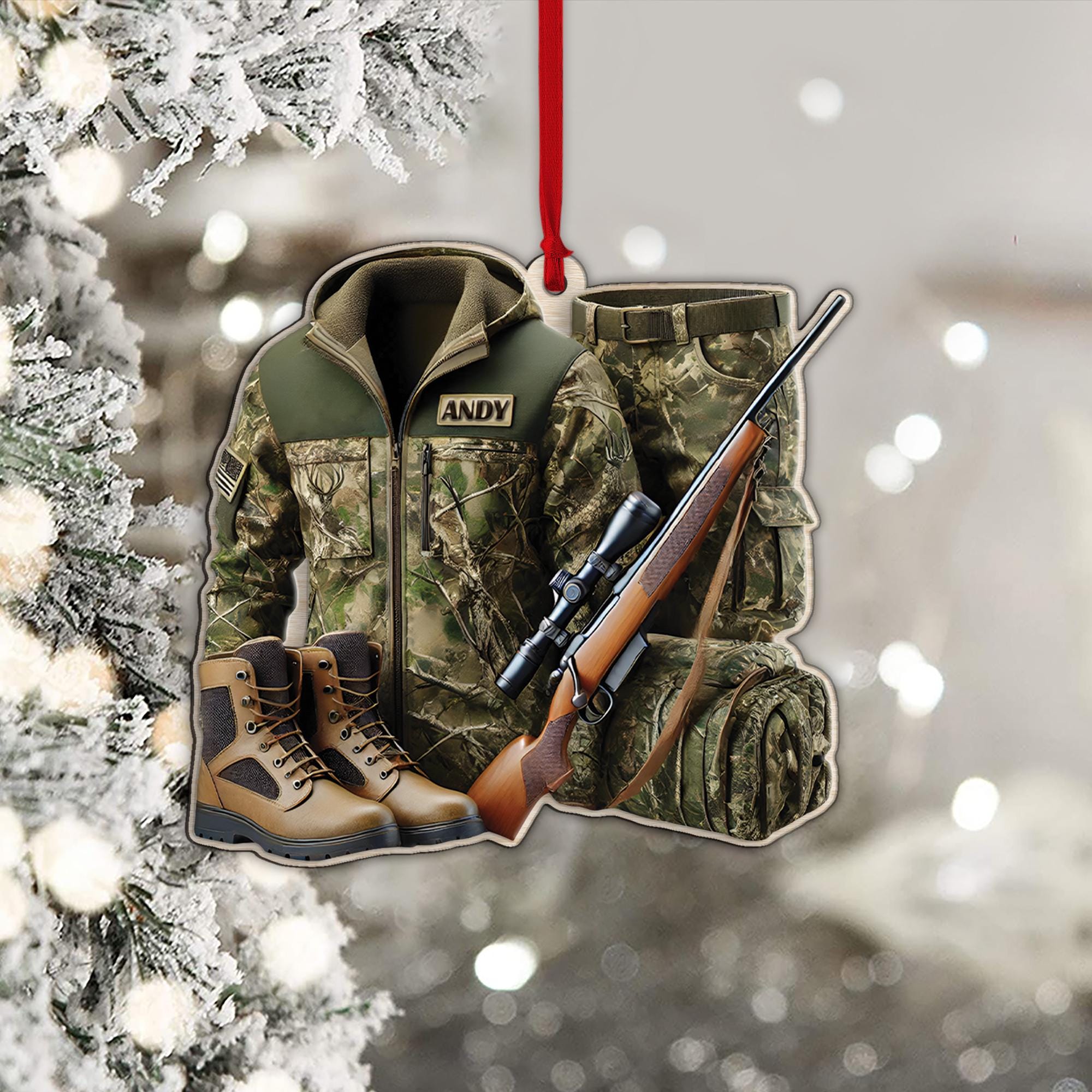 Custom Hunting Ornament • Personalized Camo Gear Flat Christmas Decoration • Hunter Gift Holiday Keepsake