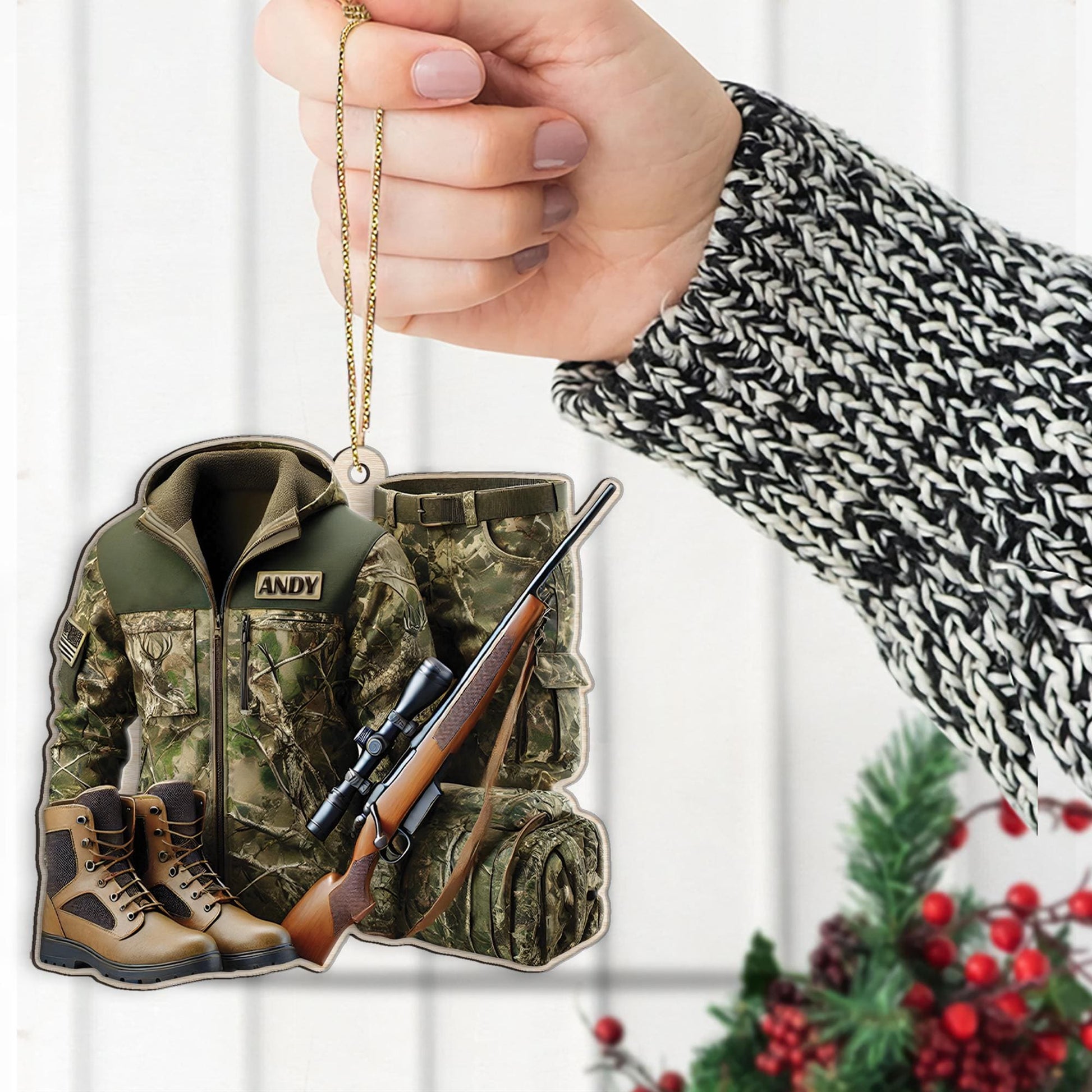 Custom Hunting Ornament • Personalized Camo Gear Flat Christmas Decoration • Hunter Gift Holiday Keepsake